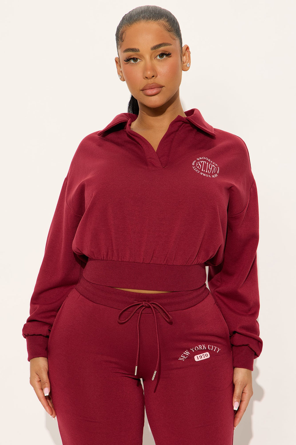 Uptown Ease Fleece Pant Set - Burgundy