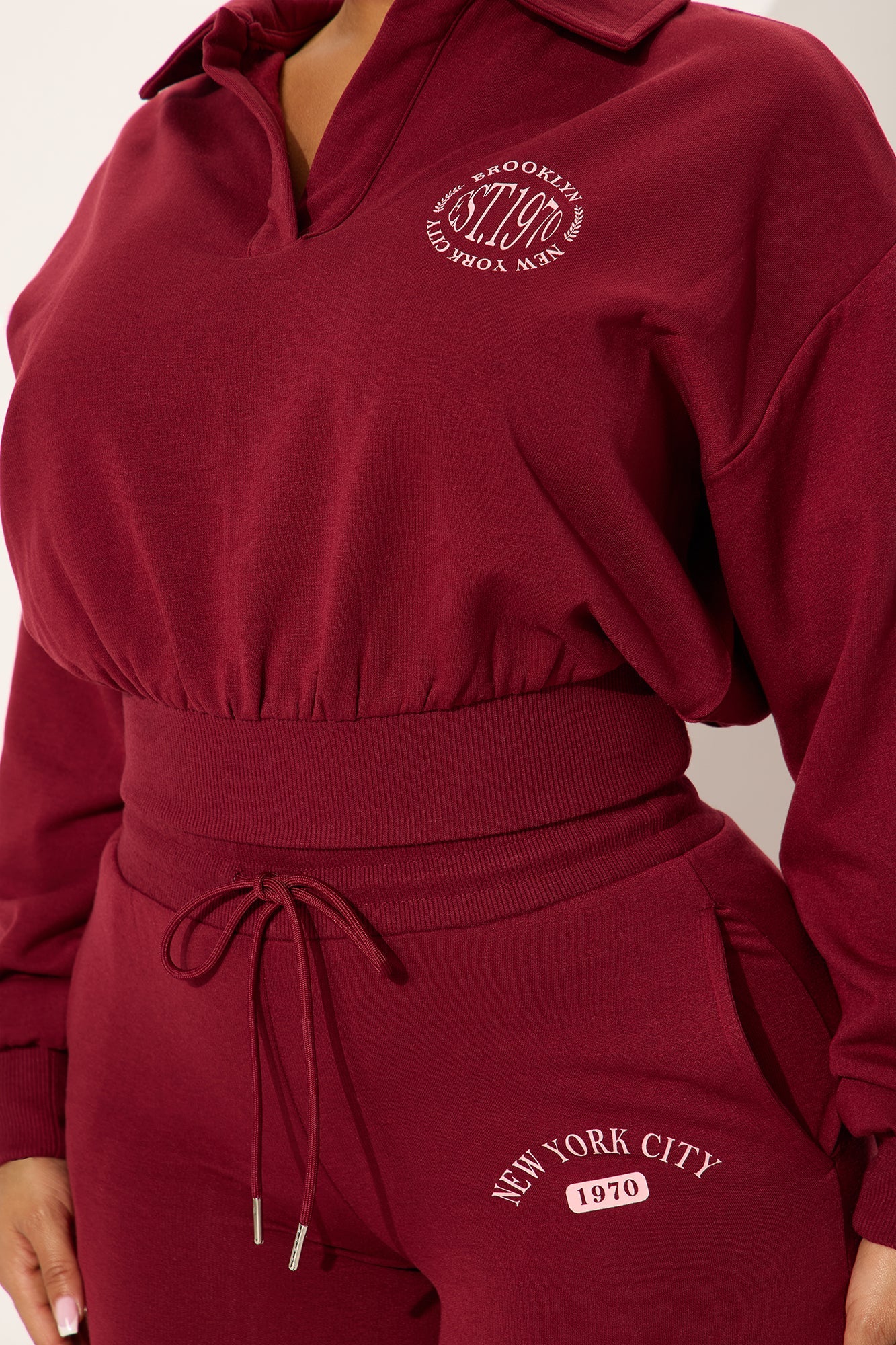 Uptown Ease Fleece Pant Set - Burgundy