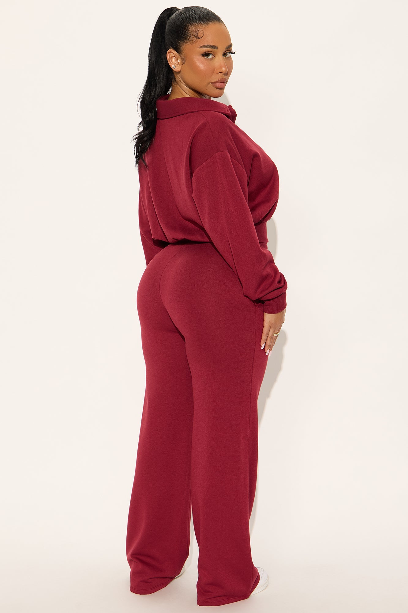 Uptown Ease Fleece Pant Set - Burgundy