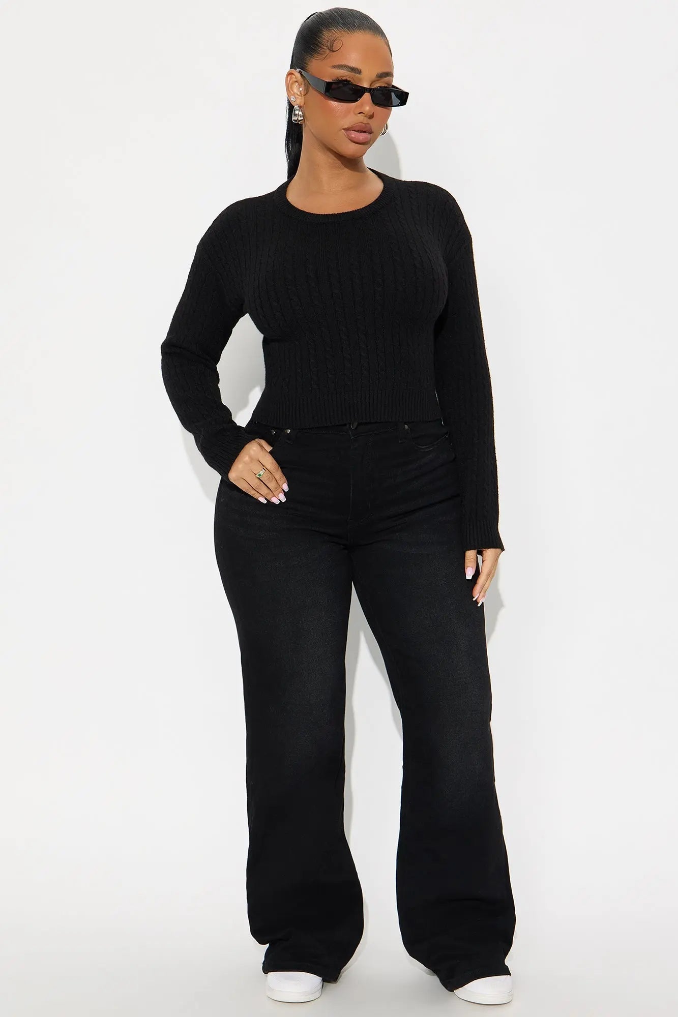 Chillin' It Cable Knit Sweater - Black 