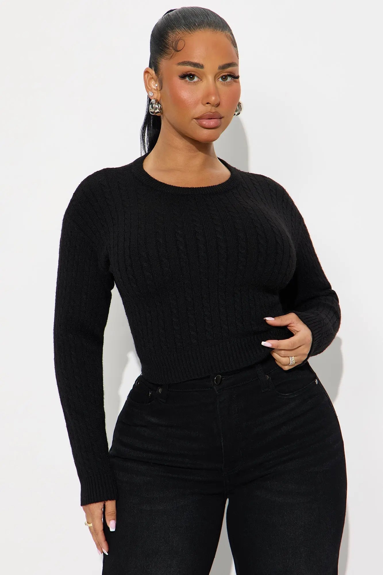 Chillin' It Cable Knit Sweater - Black 