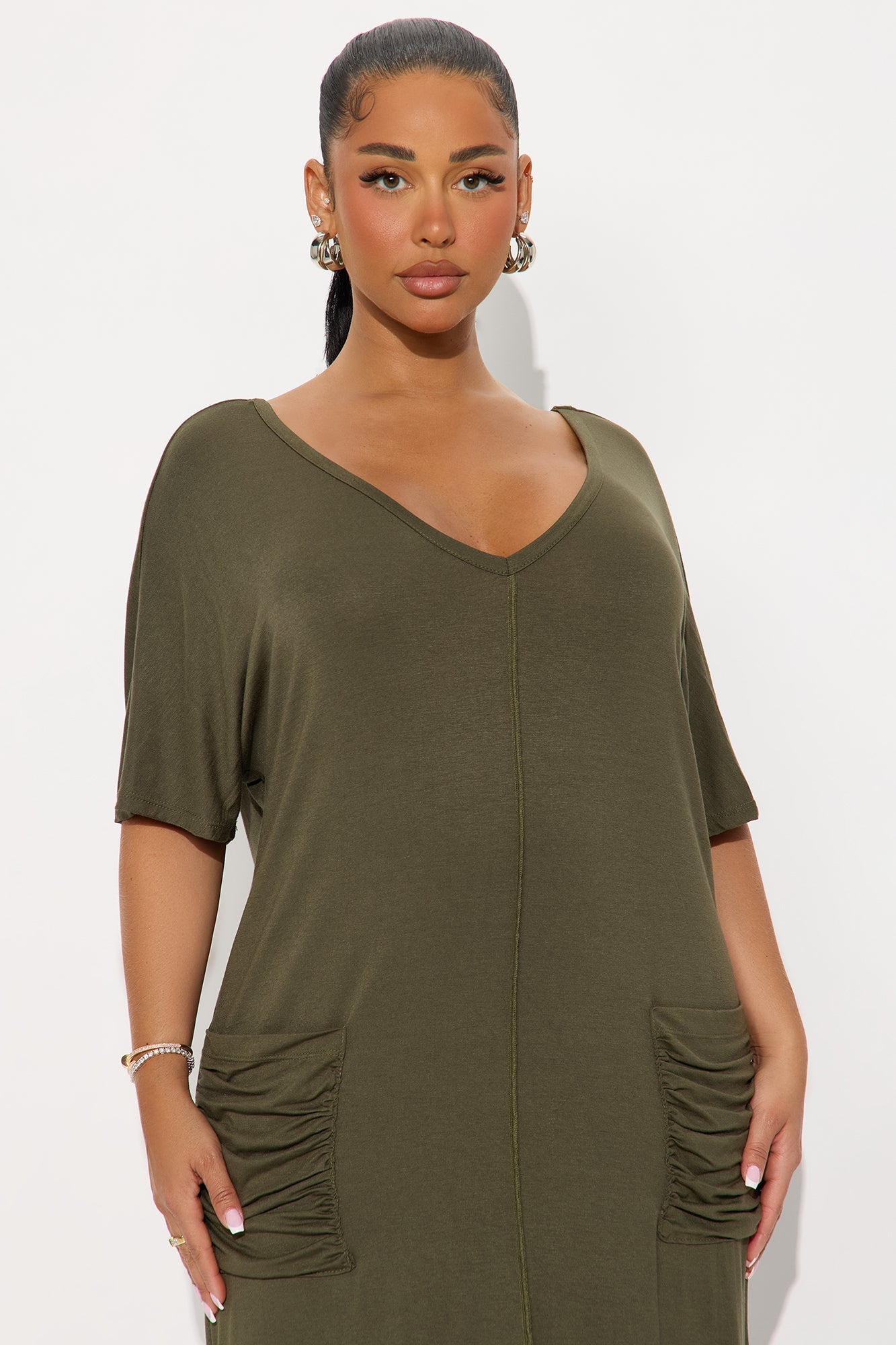 Staying In TShirt Midi Dress - Olive