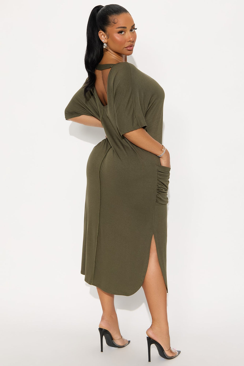 Staying In TShirt Midi Dress - Olive