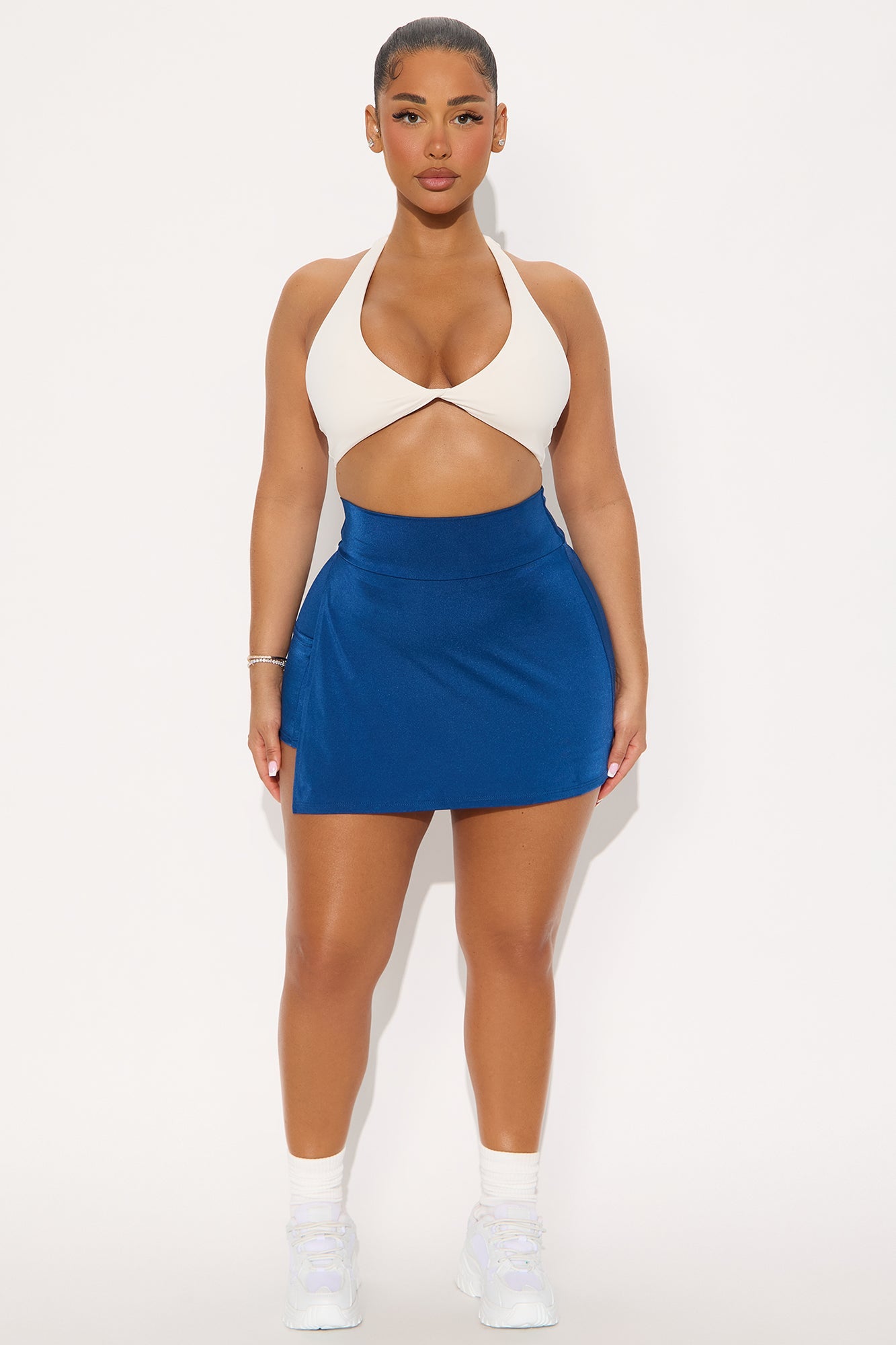 Wionna High Shine Hidden Pocket Tennis Mini Skort - Blue 