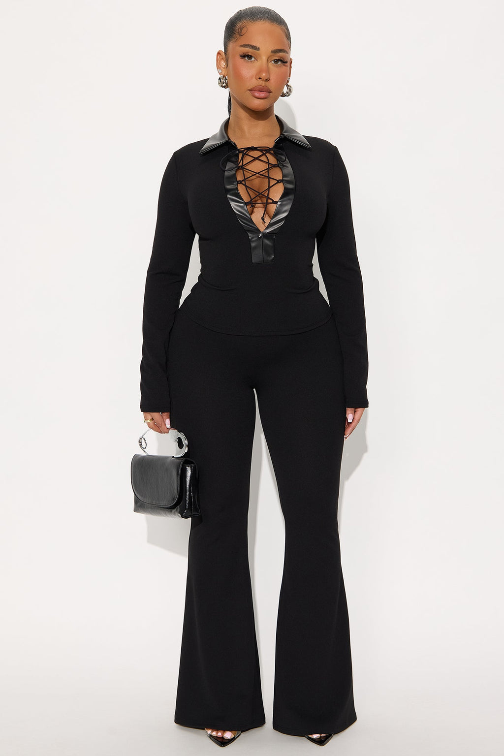 Odette Lace Up Pant Set - Black