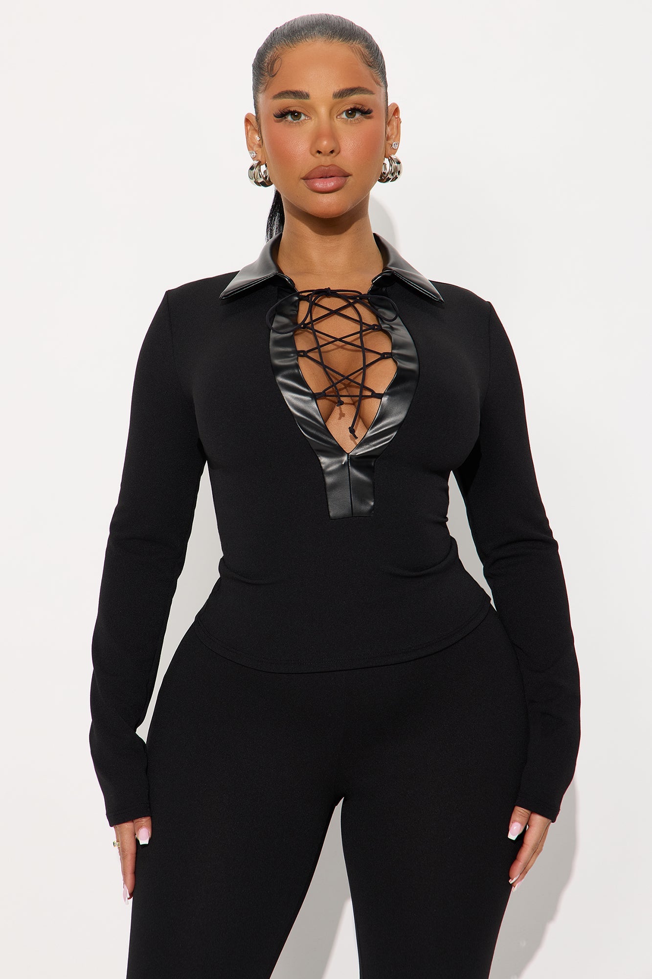 Odette Lace Up Pant Set - Black