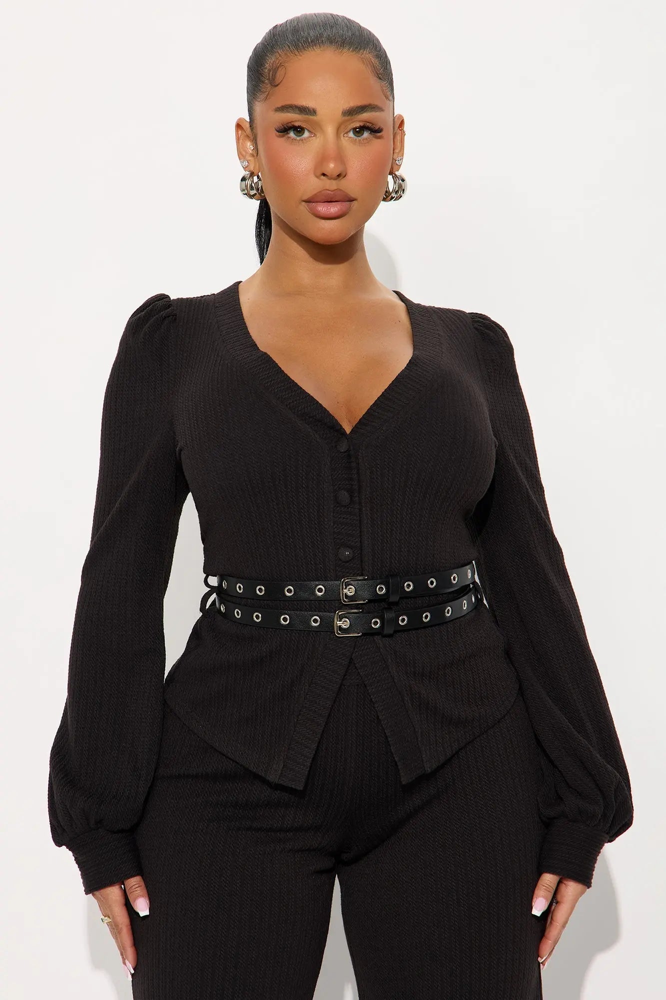 Better Together Belted Pant Set - Black 