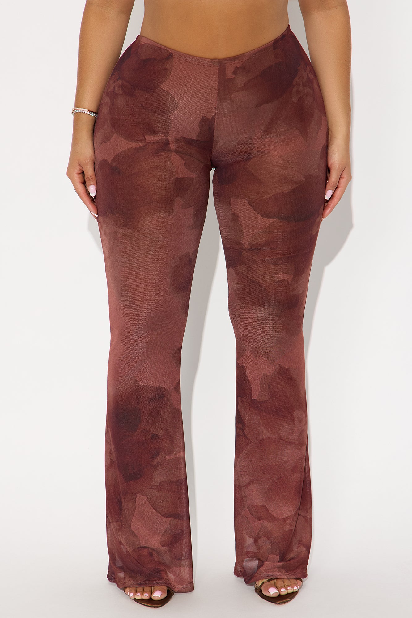 Sweet Promises Floral Mesh Flare Pant 32″ - Brown/combo