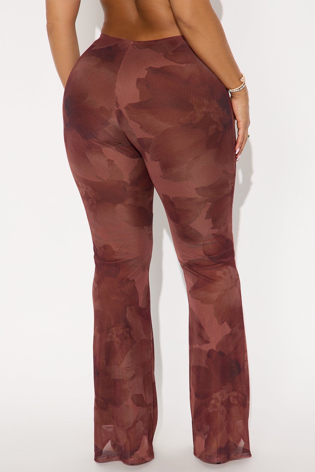 Sweet Promises Floral Mesh Flare Pant 32″ - Brown/combo