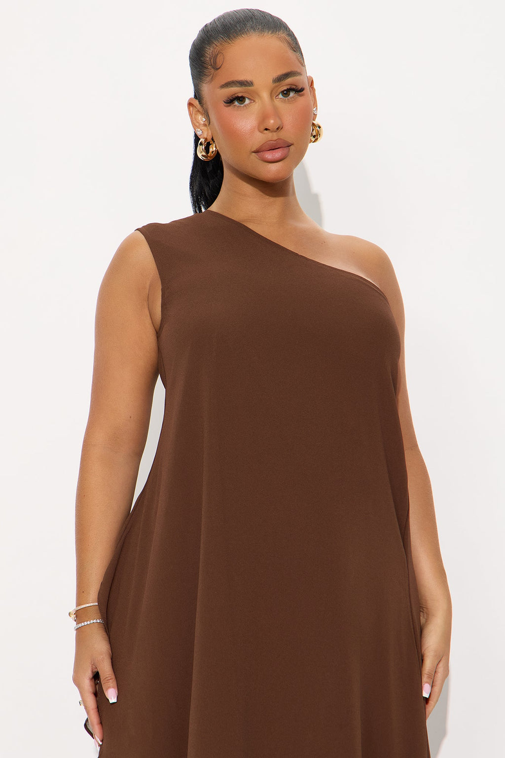 Something Special Draped Asymmetrical Chiffon Pant Set - Chocolate 