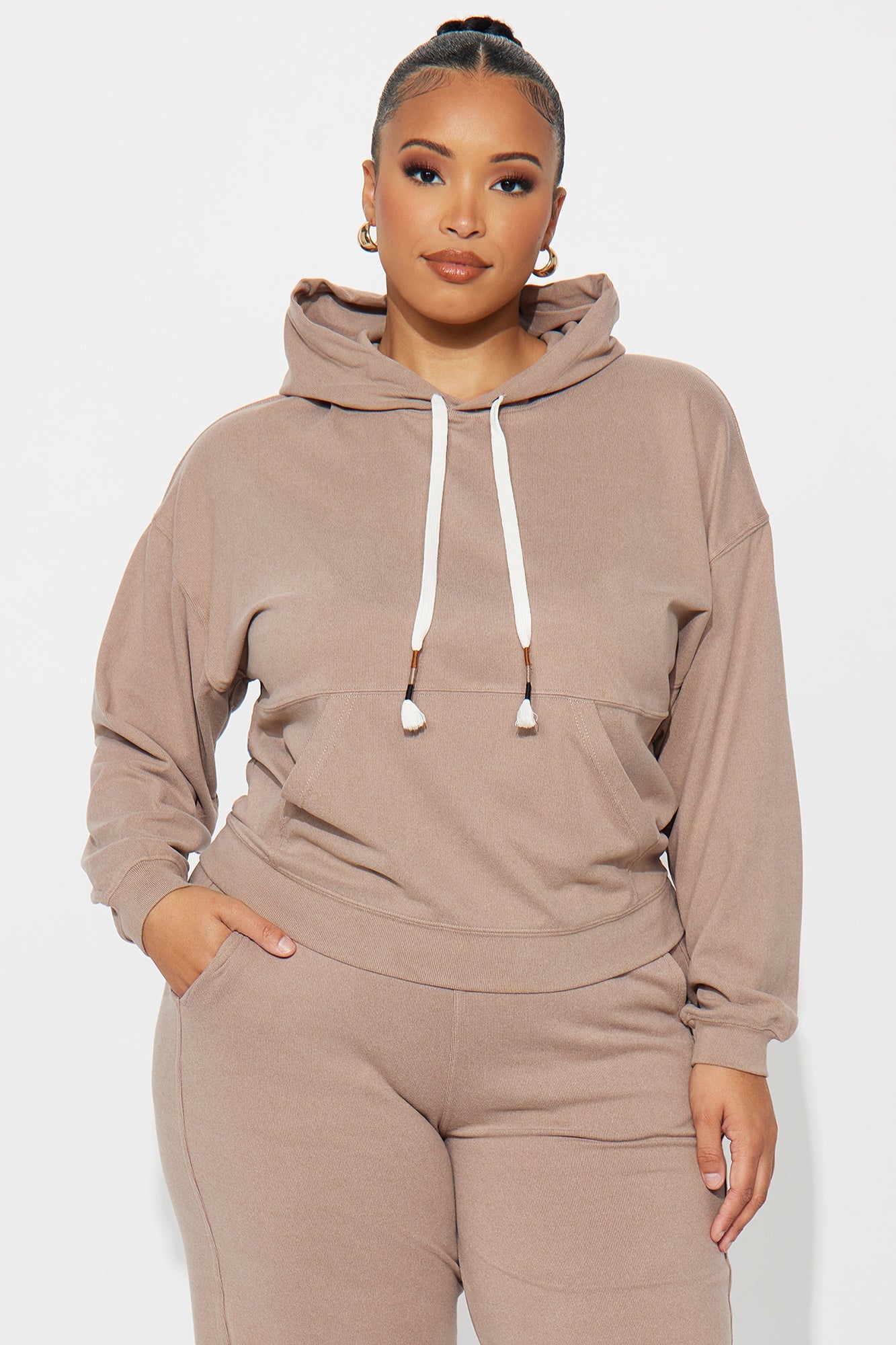 Allie Butter Ribbed Lounge Hoodie - Taupe