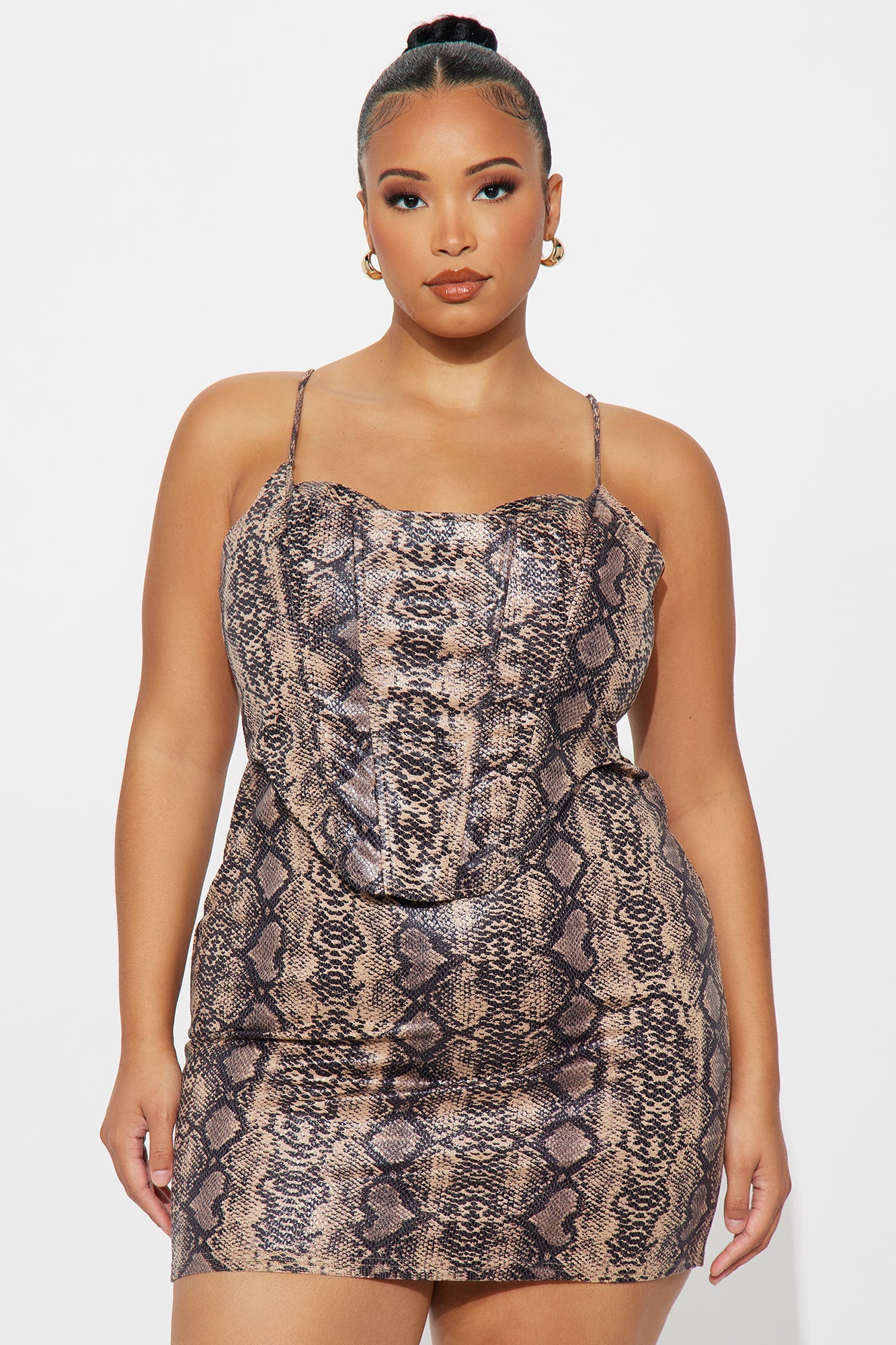 Giavanna Animal Corset Faux Leather Mini Dress - Brown/combo