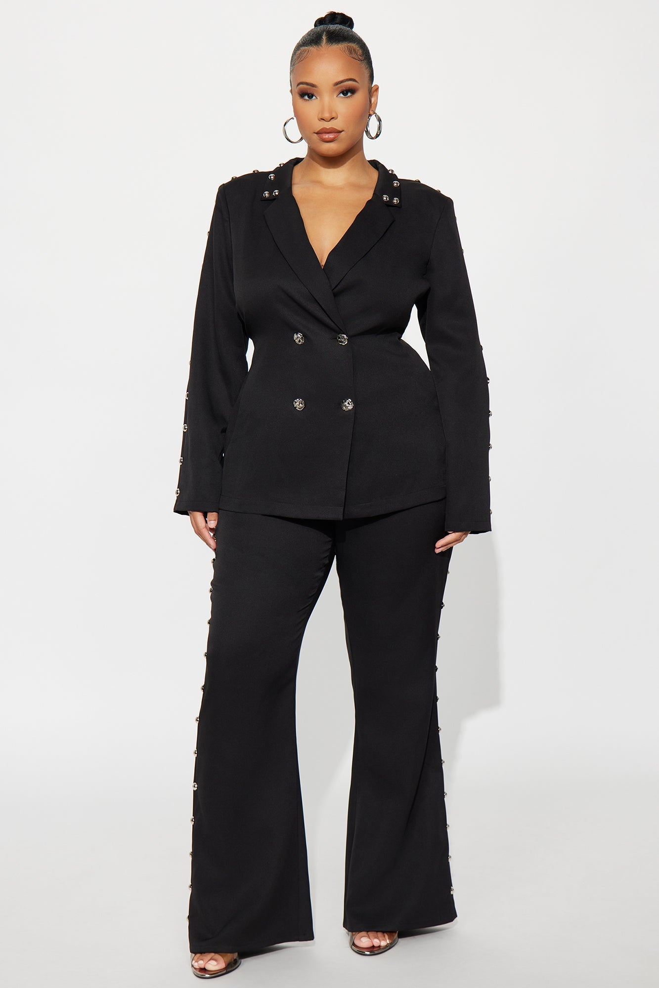 Janice Studded Blazer Pant Set - Black 