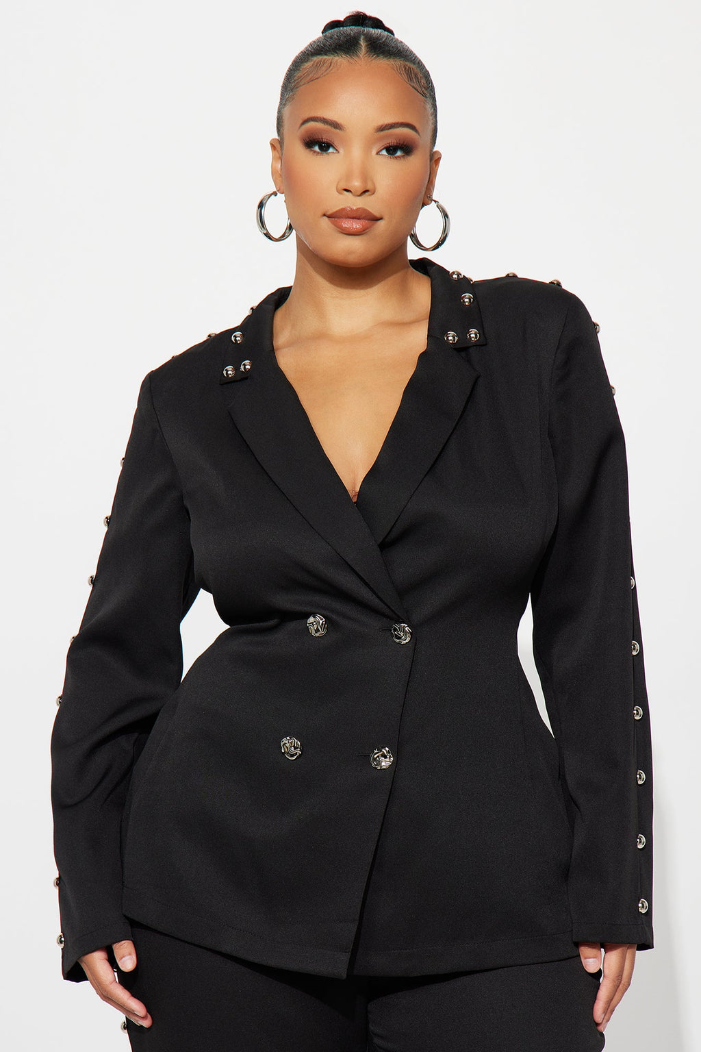 Janice Studded Blazer Pant Set - Black 