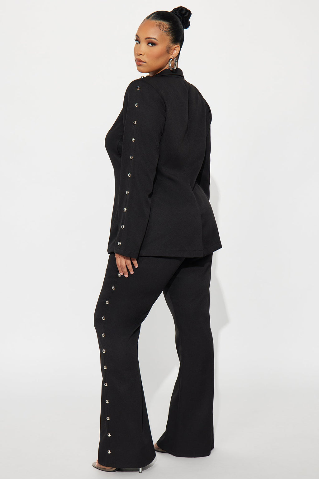 Janice Studded Blazer Pant Set - Black 