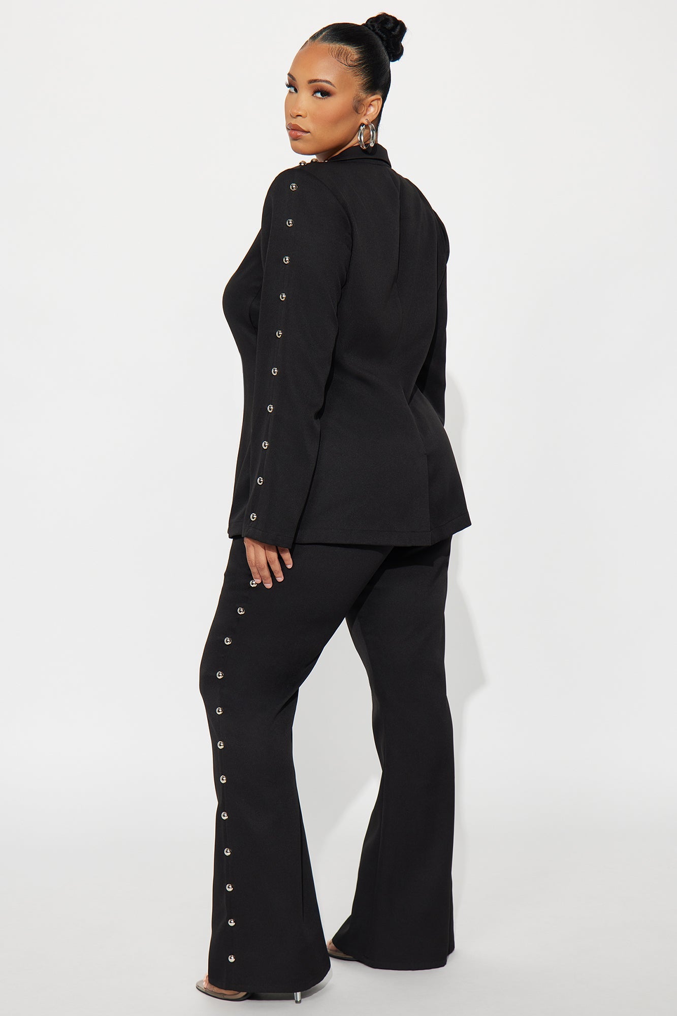 Janice Studded Blazer Pant Set - Black 