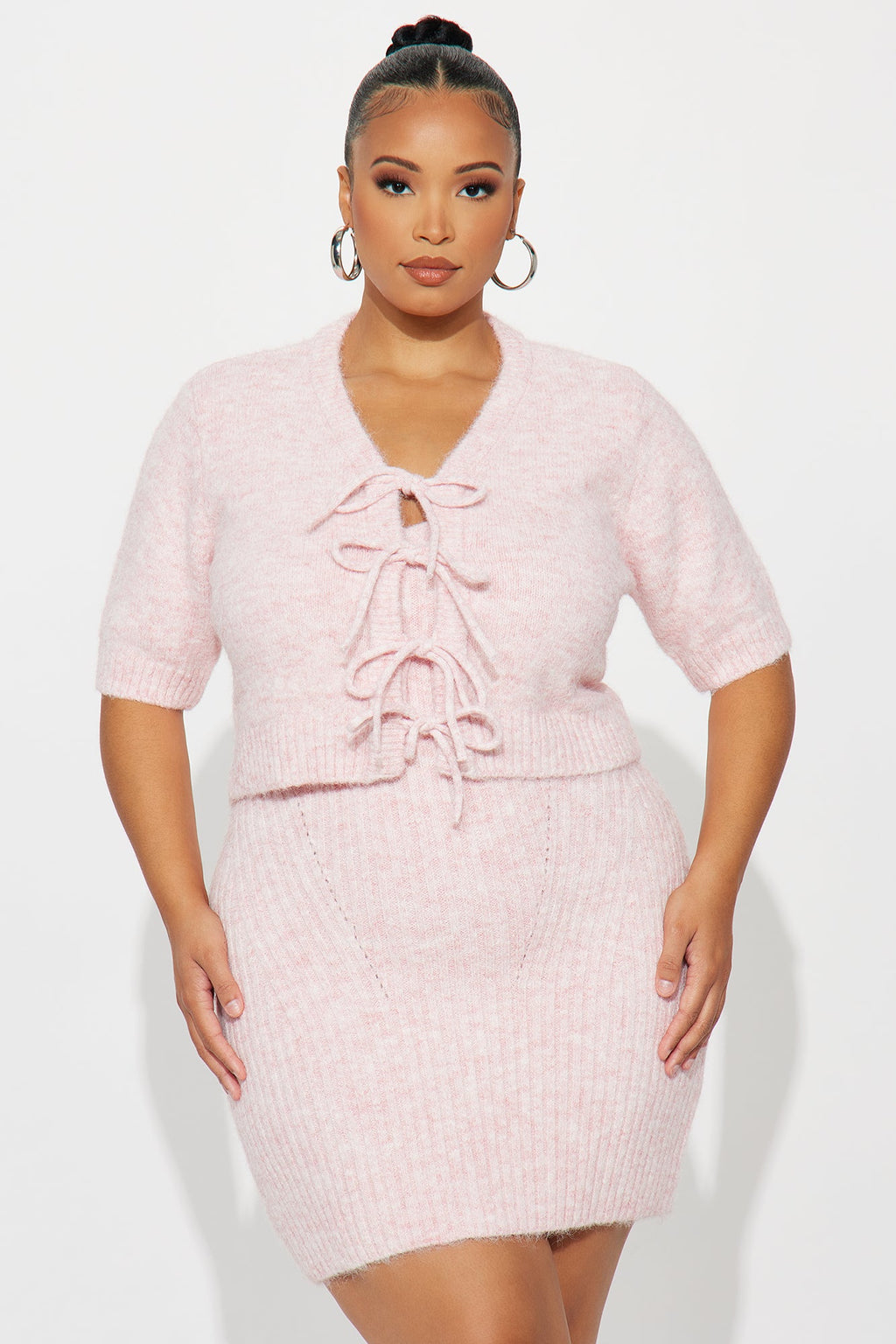 Soft Petals Sweater Mini Dress Set - Pink