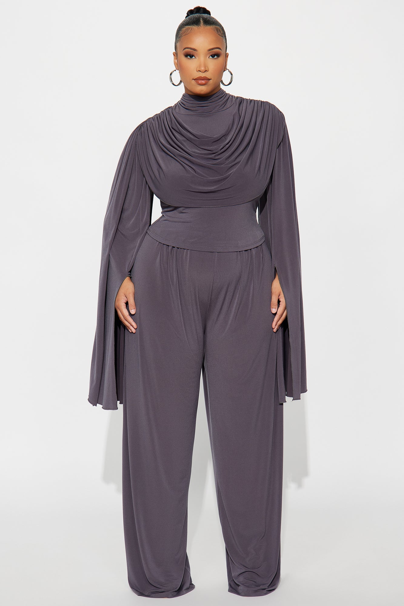 Gemma Draped Wide Leg Pant Set - Charcoal