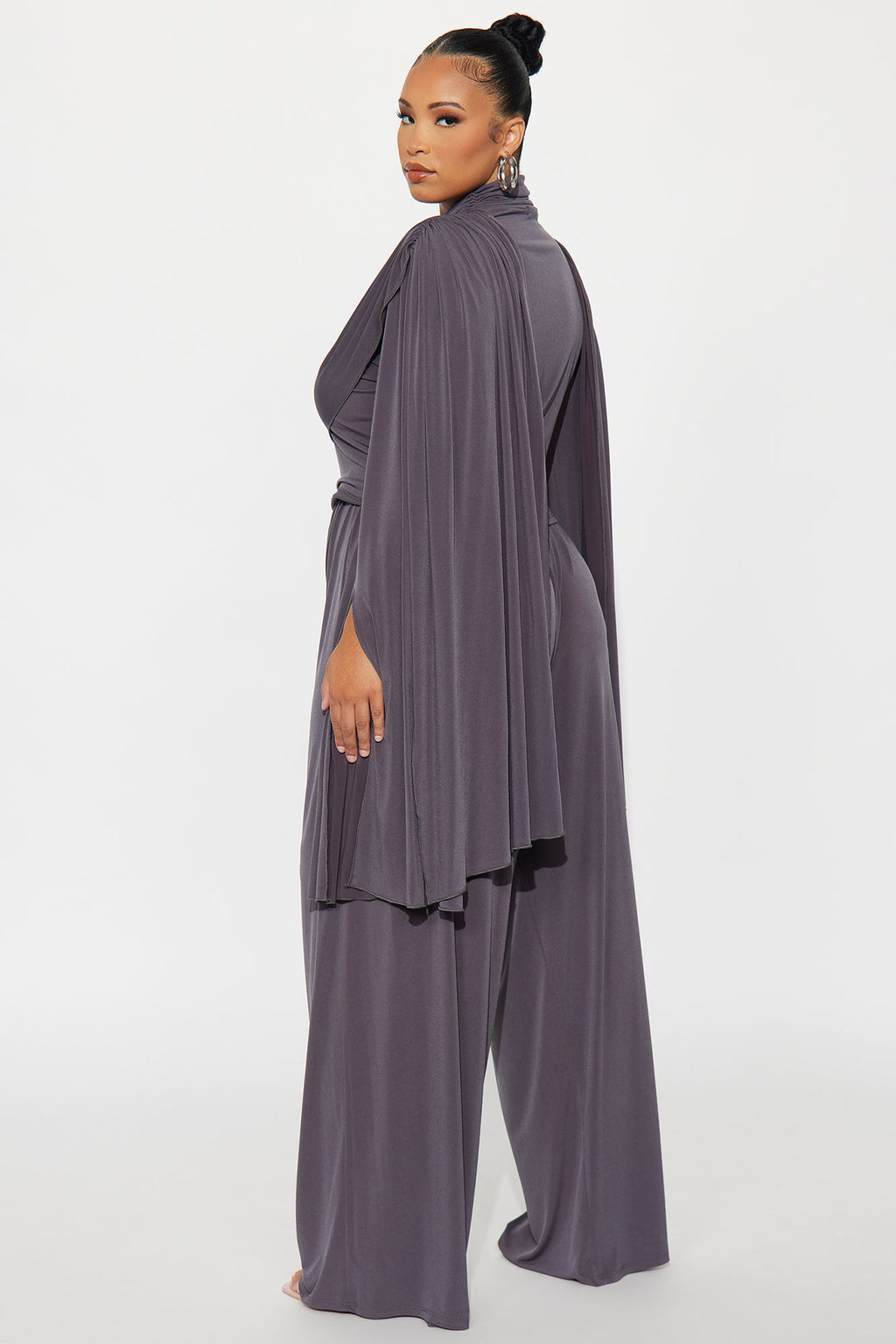 Gemma Draped Wide Leg Pant Set - Charcoal
