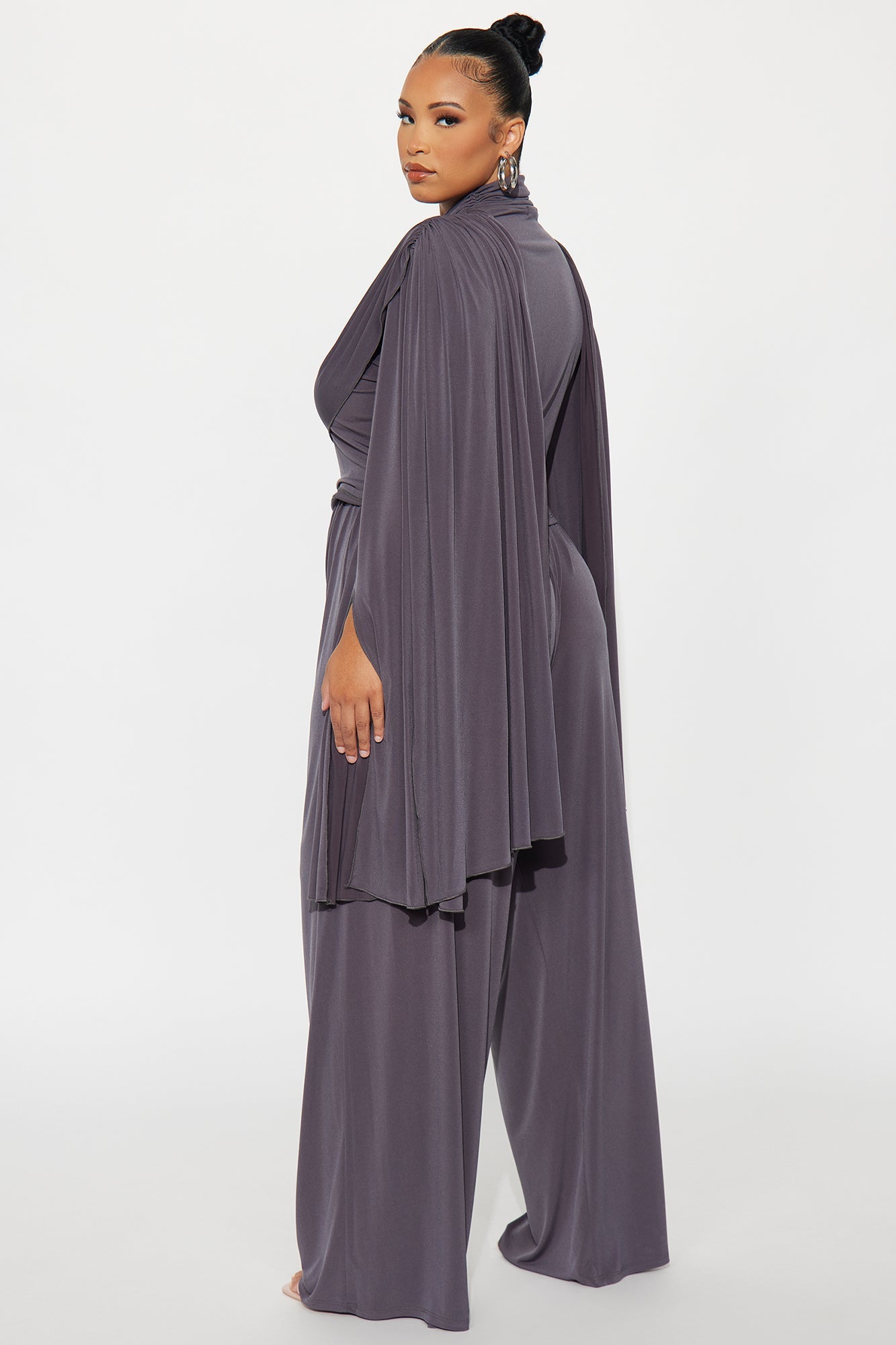 Gemma Draped Wide Leg Pant Set - Charcoal
