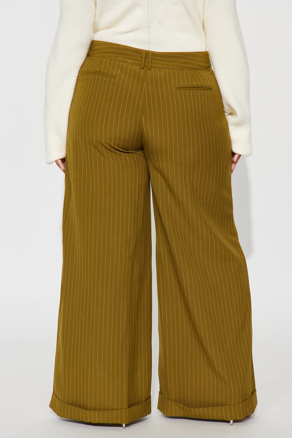 Bossed Up Cuffed Pinstripe Trouser Pant 32″ - Olive