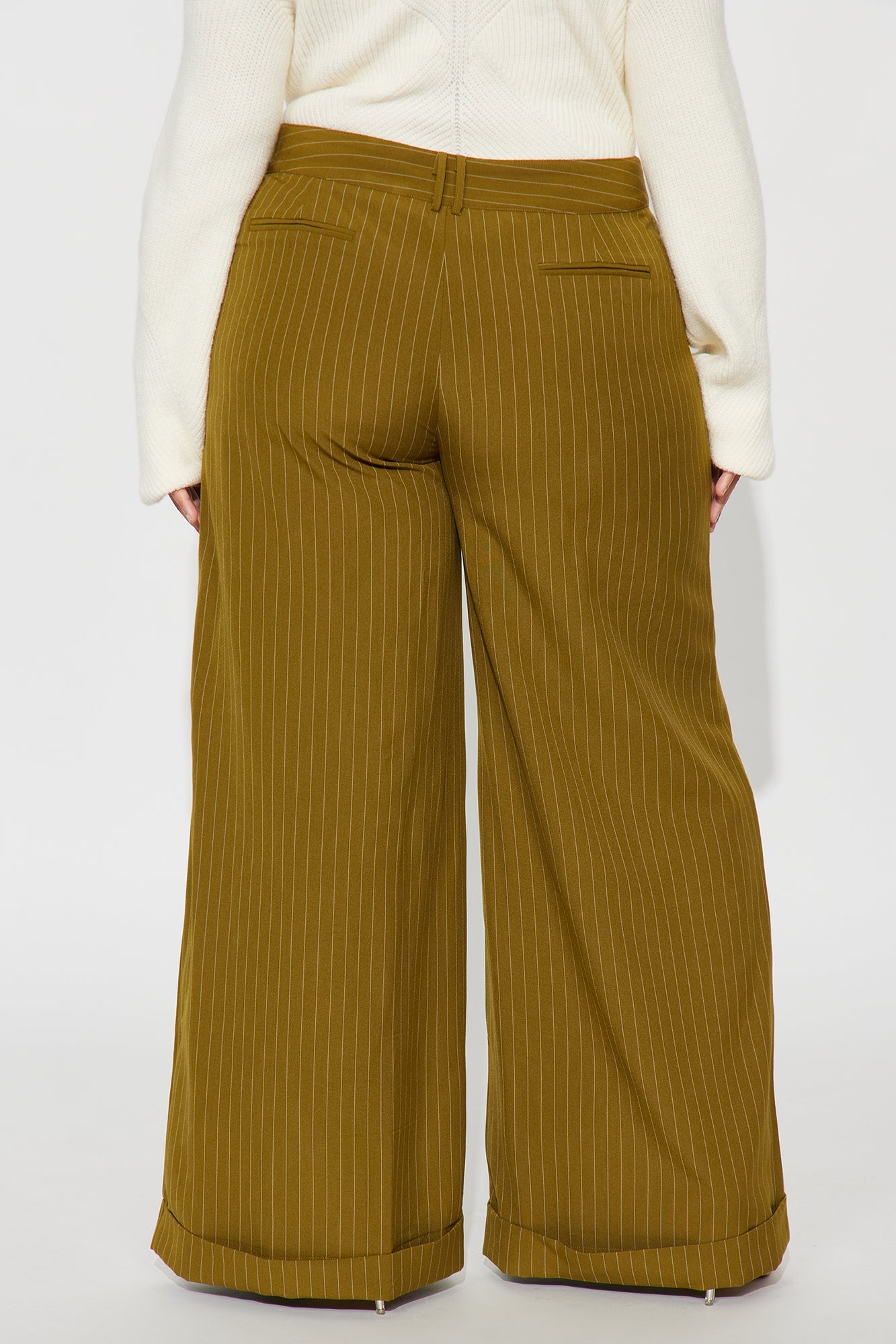 Bossed Up Cuffed Pinstripe Trouser Pant 32″ - Olive