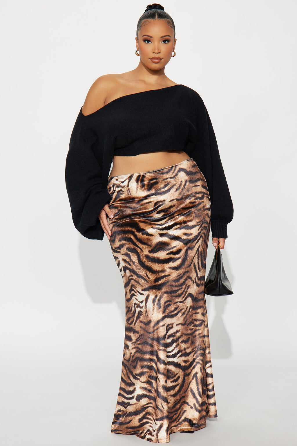 Put You On Tiger Velvet Maxi Skirt - Brown/combo 