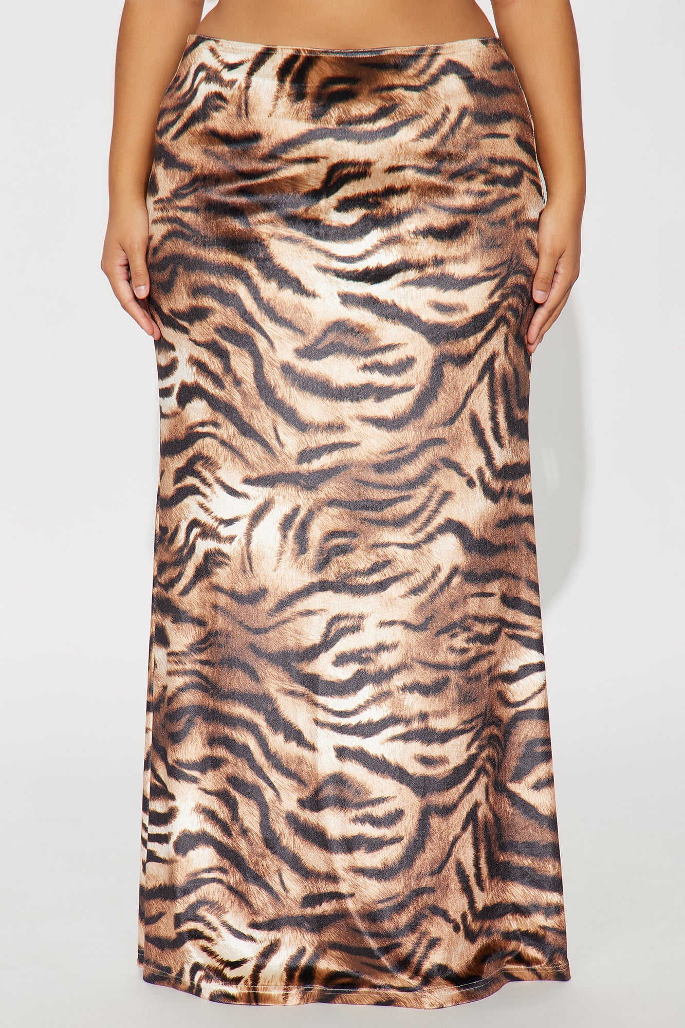 Put You On Tiger Velvet Maxi Skirt - Brown/combo 