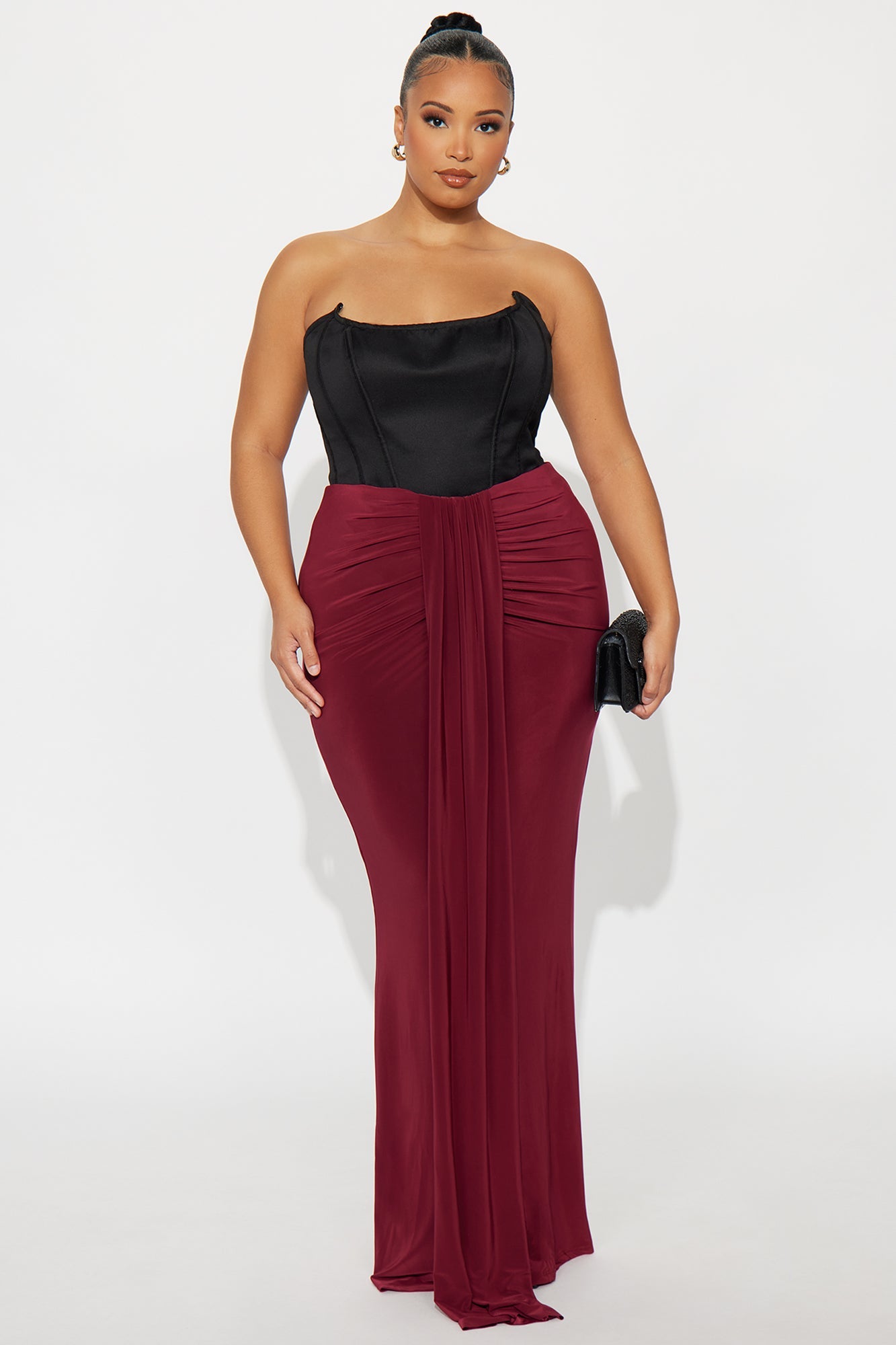 All Dressed Up Draped Maxi Skirt - Burgundy