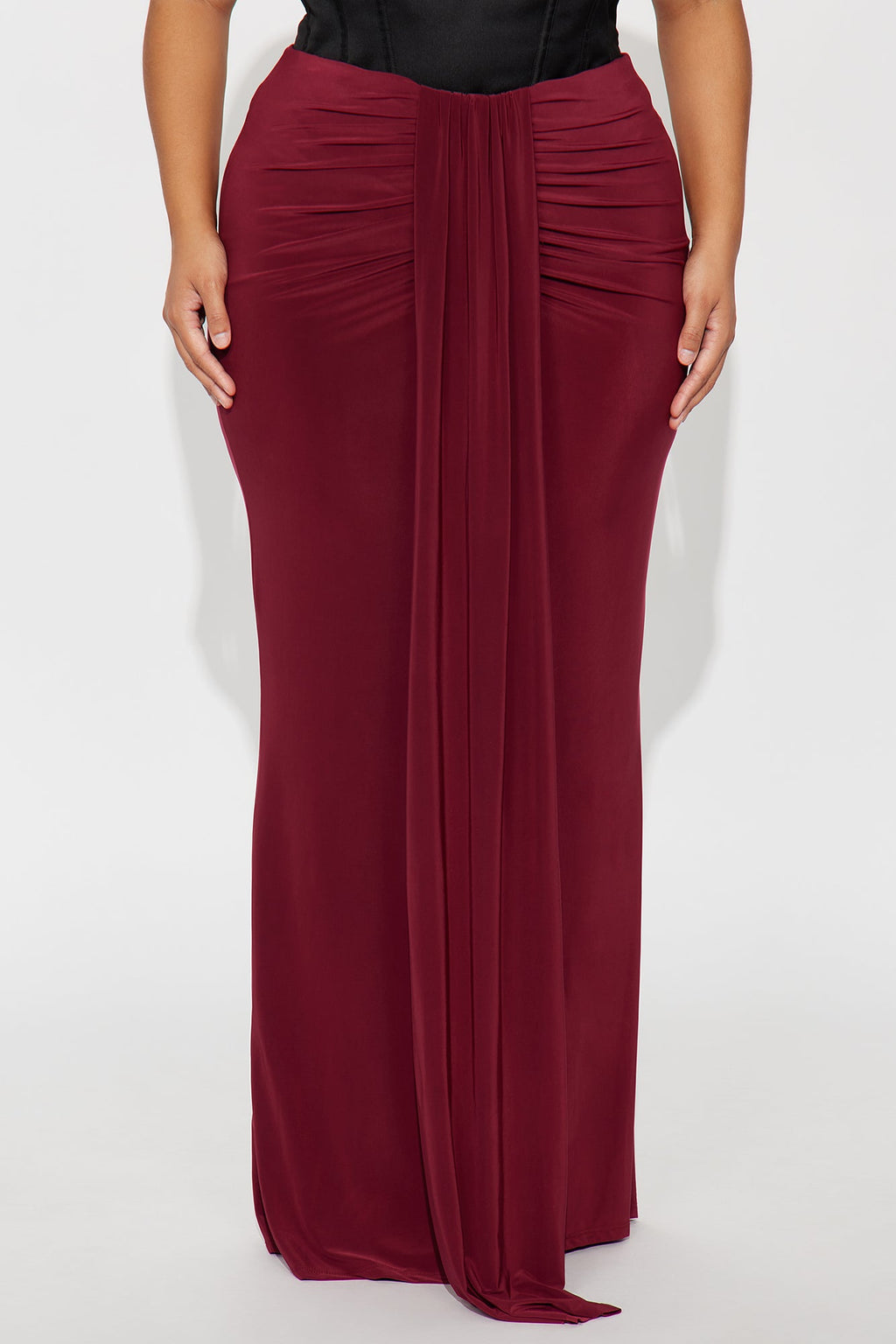 All Dressed Up Draped Maxi Skirt - Burgundy