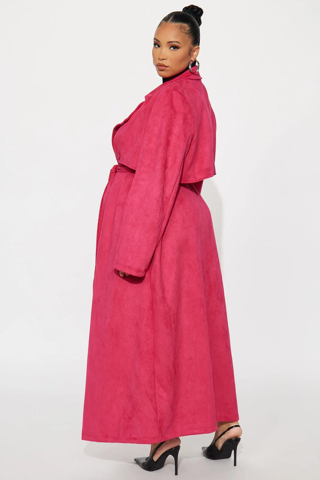 Topic of Conversation Faux Suede Trench Coat - Fuchsia 
