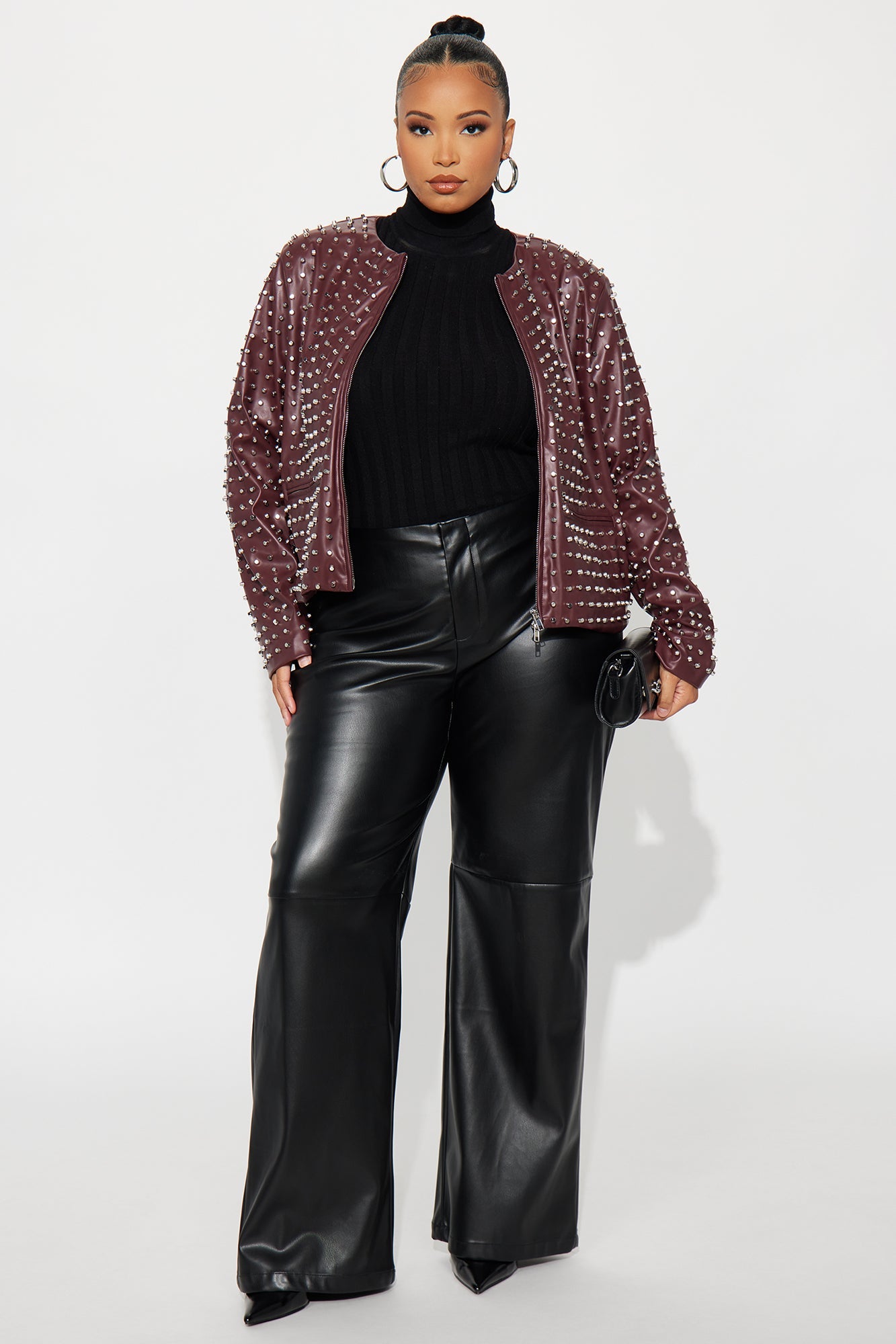 Athena Faux Leather Wide Leg Pant 33″ - Black 