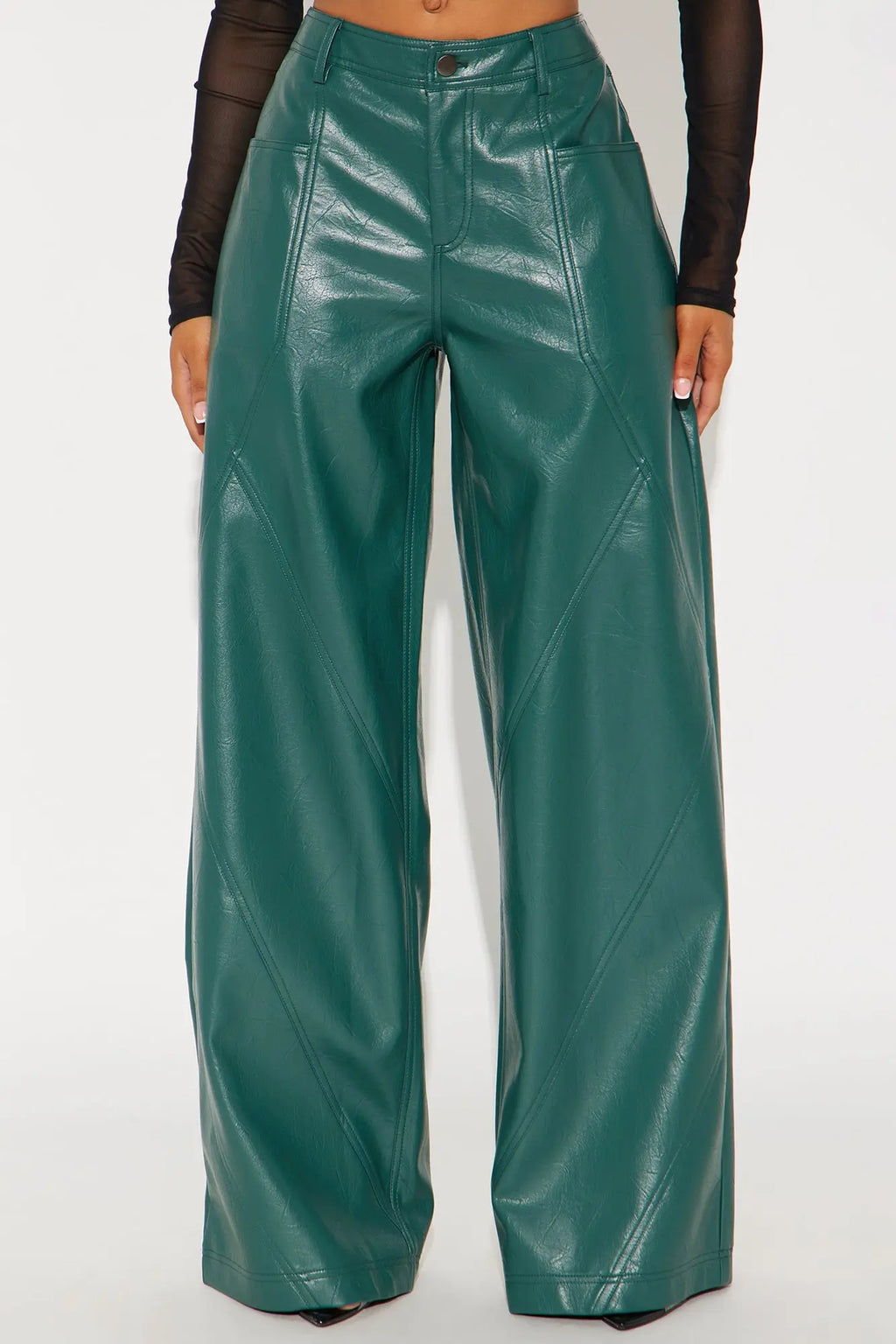 Bad Vibes Faux Leather Flare Pant 33″ - Teal 