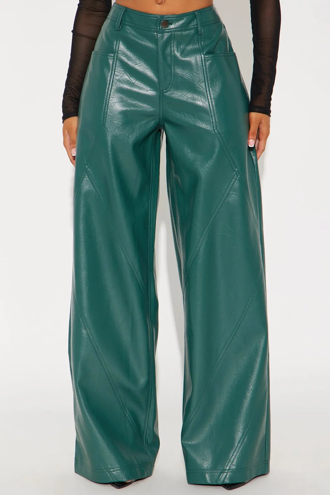 Bad Vibes Faux Leather Flare Pant 33″ - Teal 