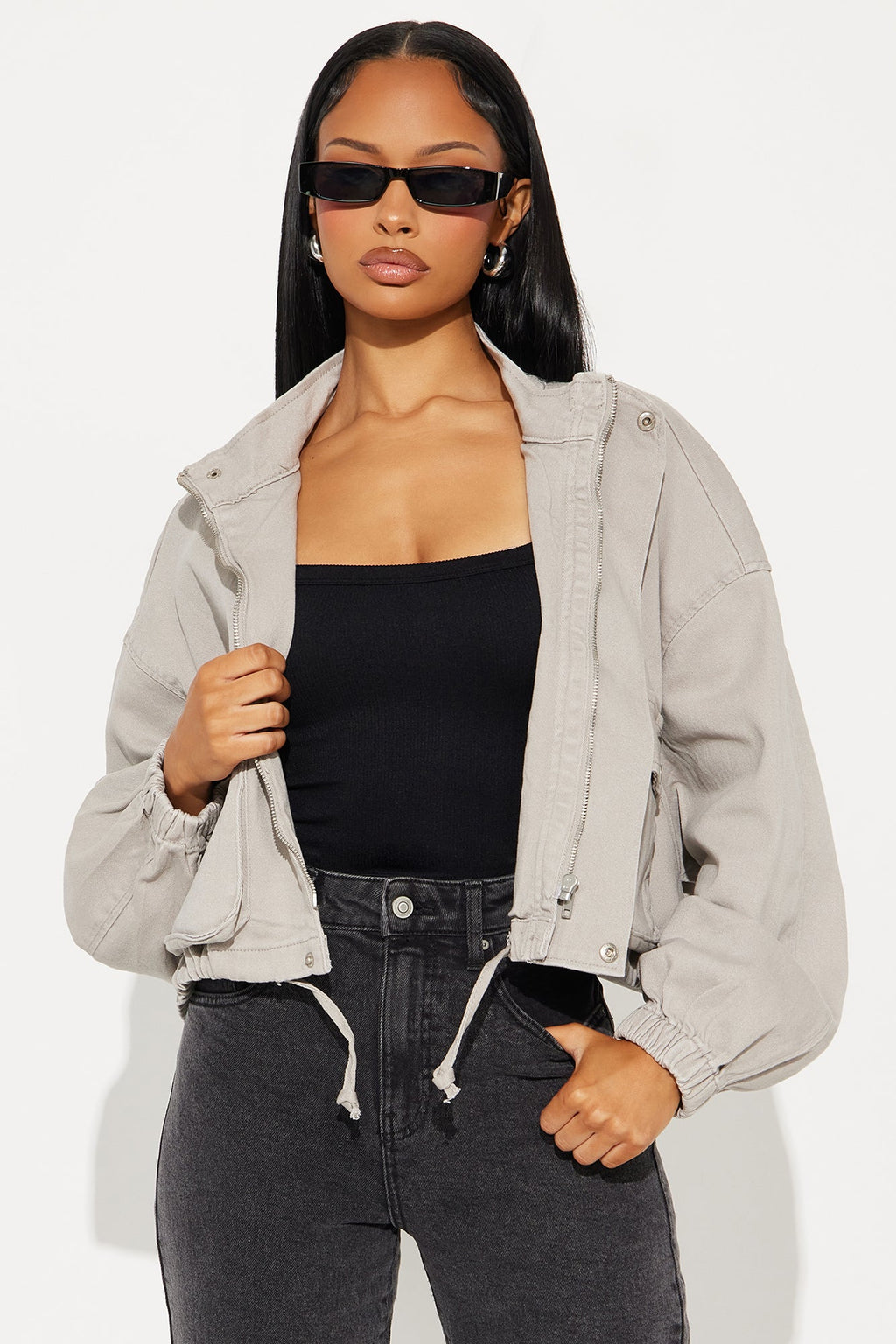 Edge Of Town Twill Bomber Jacket - Grey 