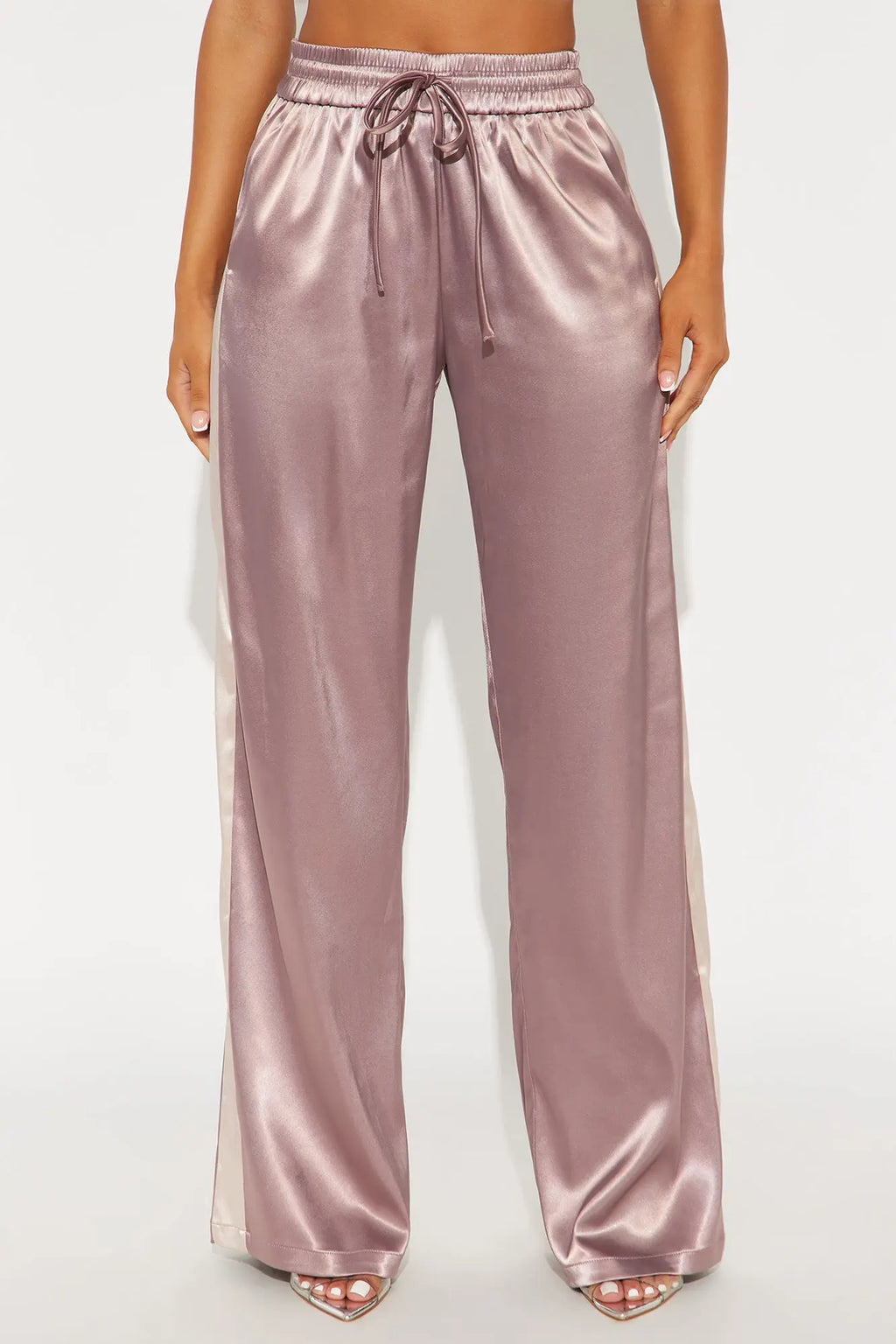 Bossed Up Satin Wide Leg Pant 33″ - Mocha/combo 