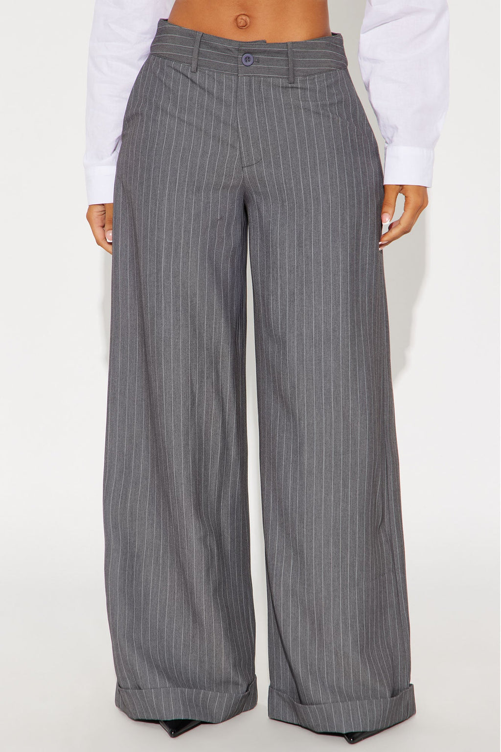 Bossed Up Cuffed Pinstripe Trouser Pant 32″ - Charcoal