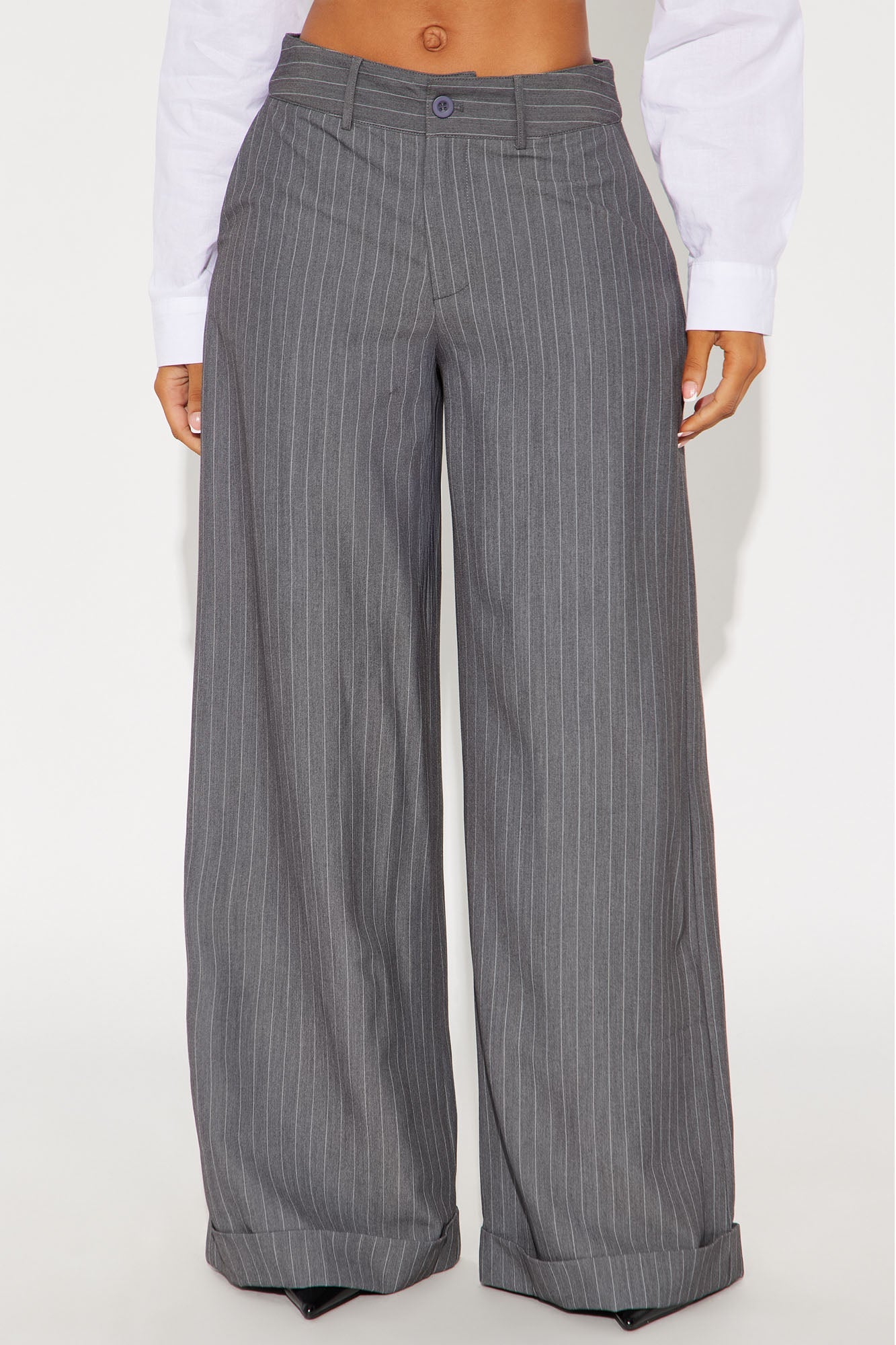 Bossed Up Cuffed Pinstripe Trouser Pant 32″ - Charcoal
