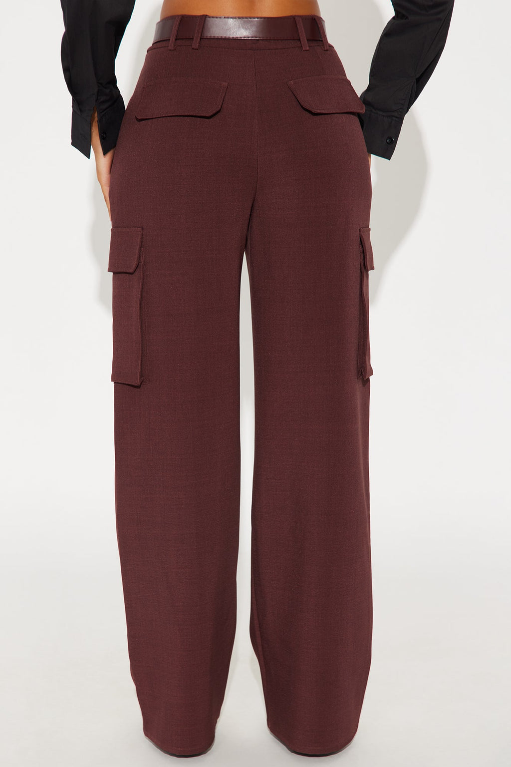 Trending Topic Wide Leg Belted Cargo Pant 32″ - Plum