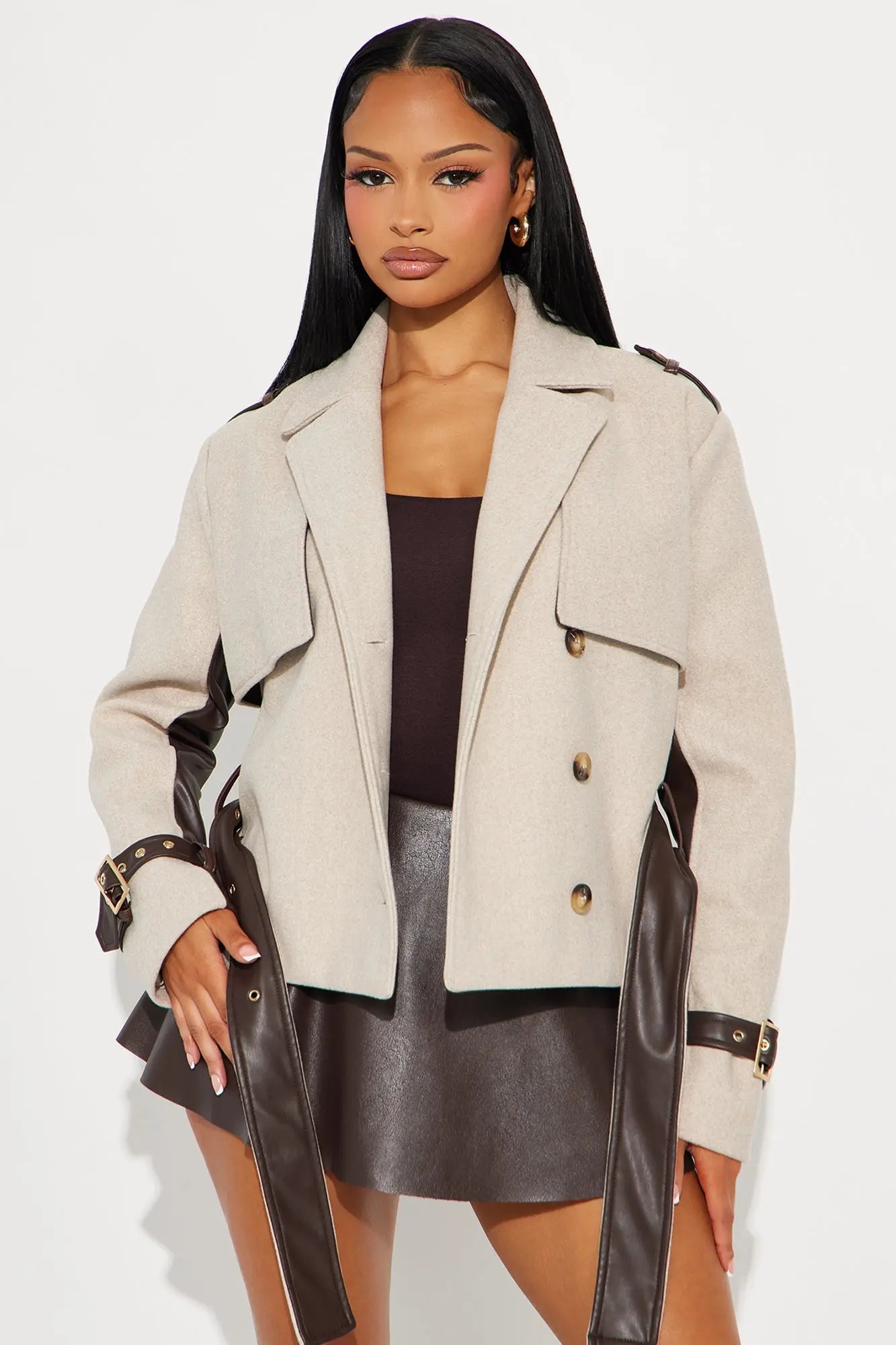 Not Too Casual Cropped Trench - Oatmeal 
