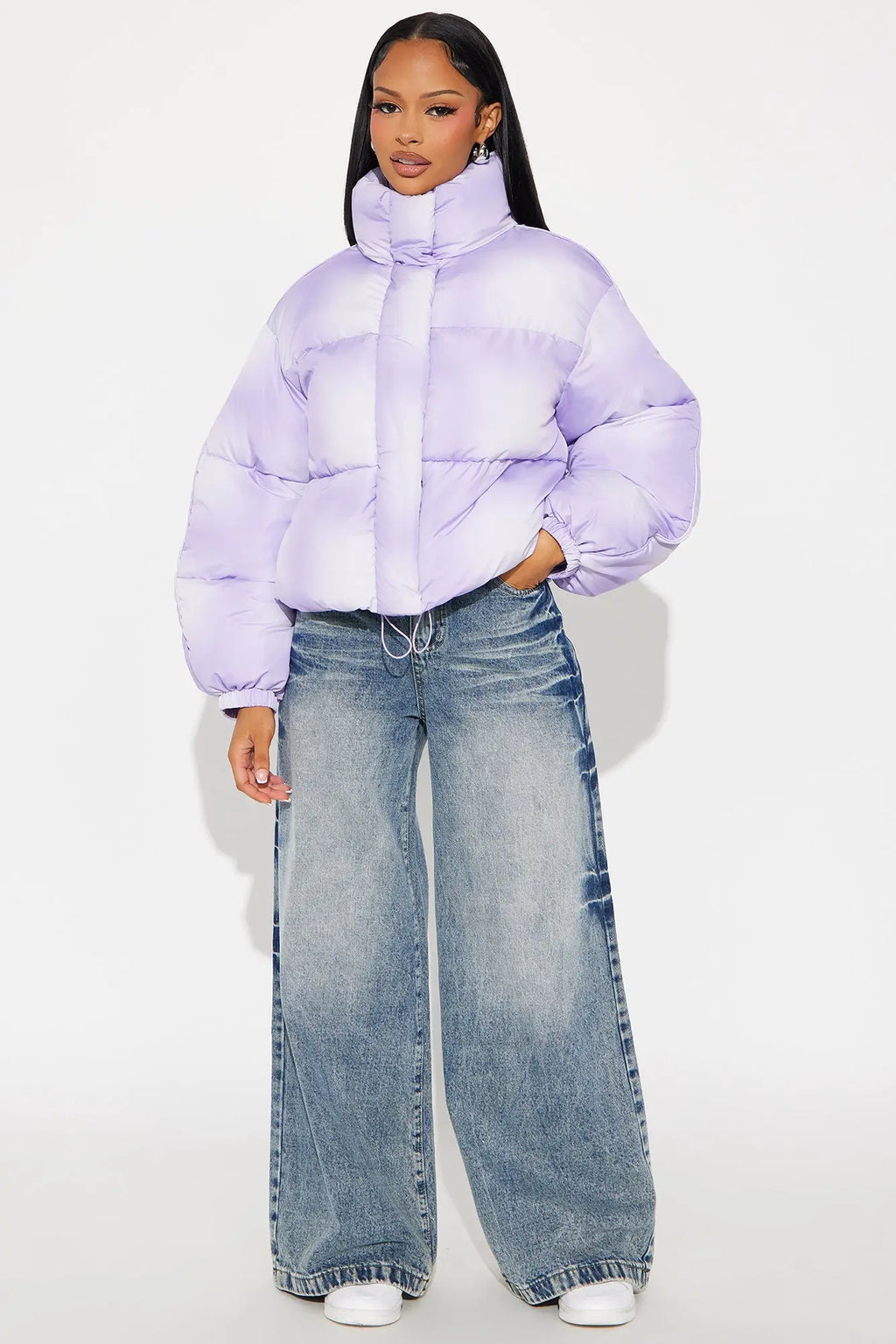 Zoe Ombre Cropped Puffer Jacket - Lavender 