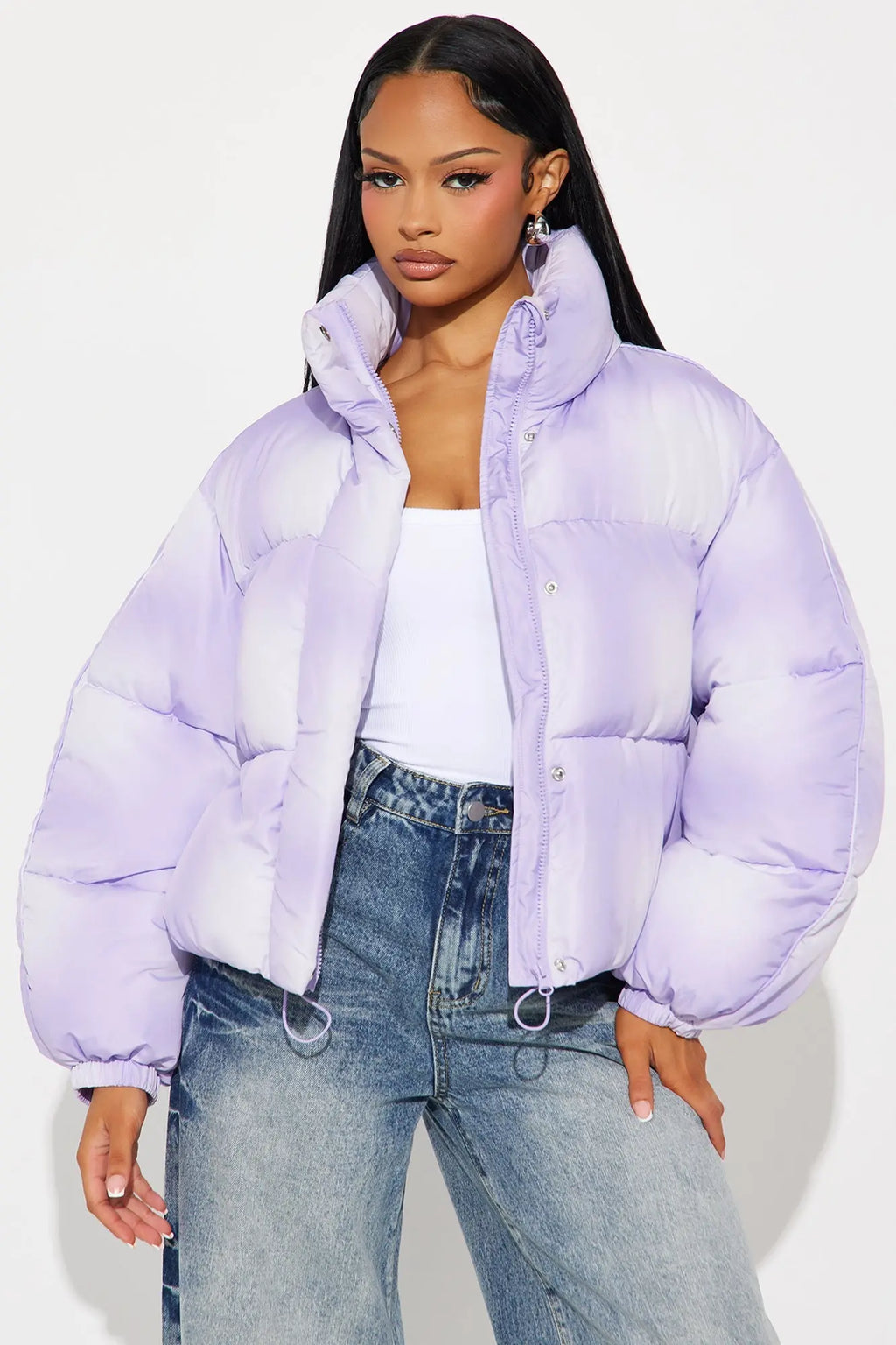 Zoe Ombre Cropped Puffer Jacket - Lavender 