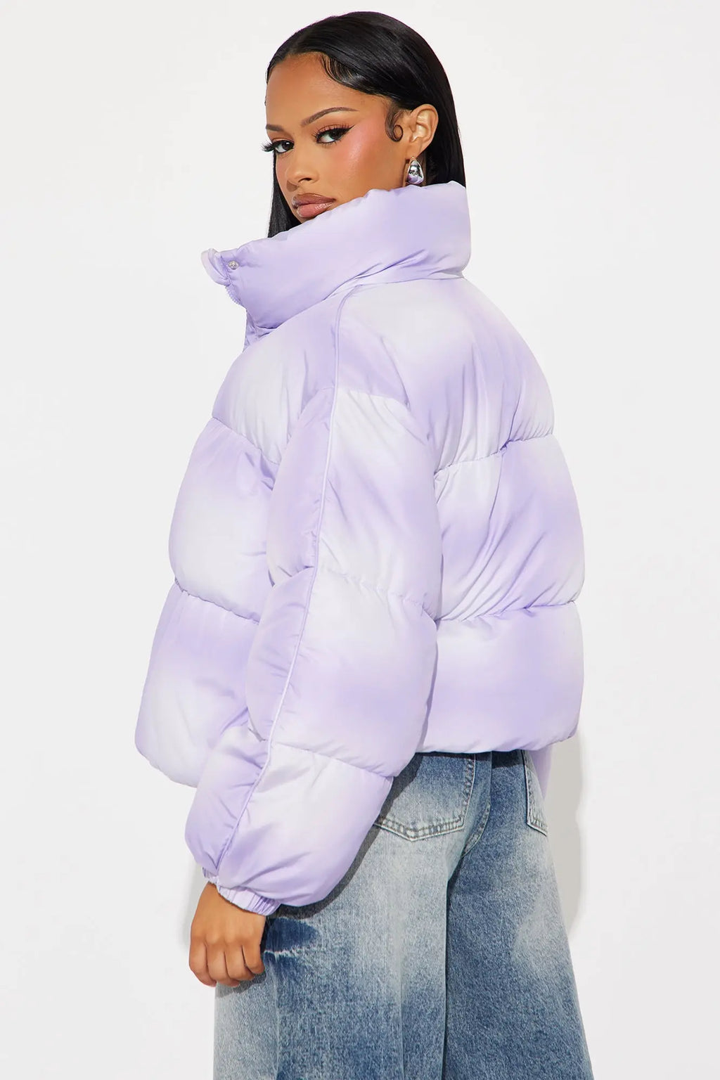 Zoe Ombre Cropped Puffer Jacket - Lavender 