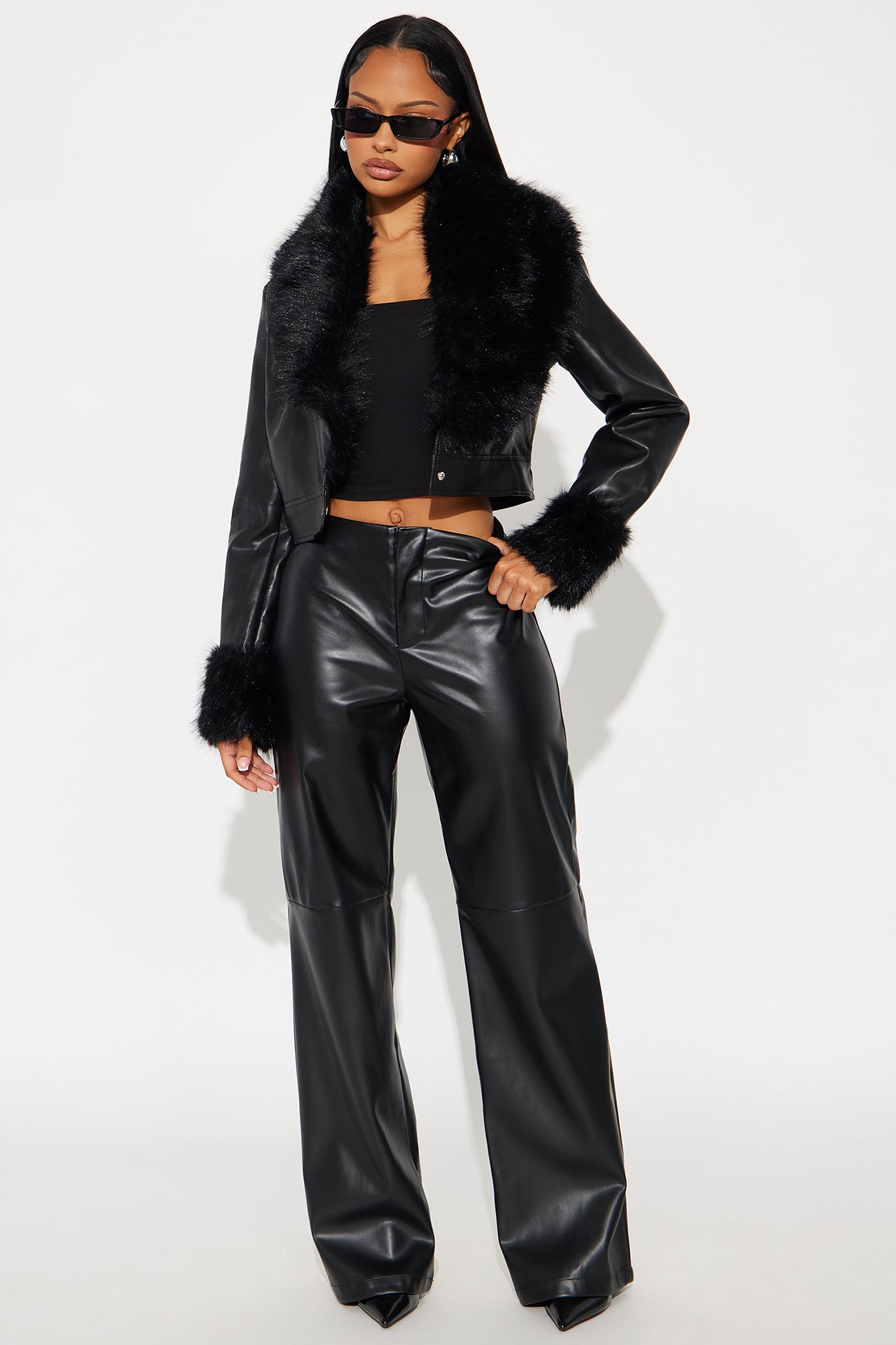 Athena Faux Leather Wide Leg Pant 33″ - Black 