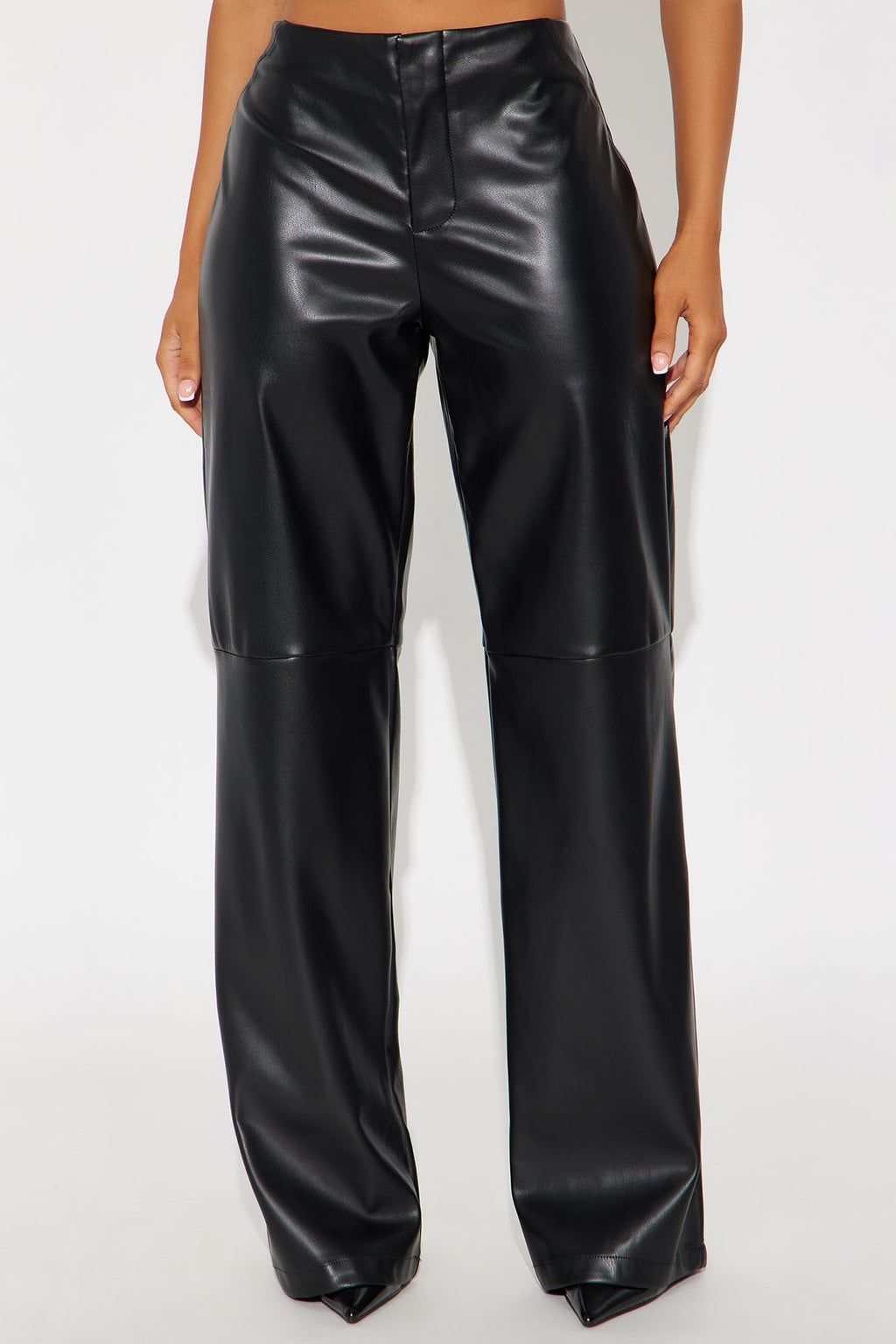Athena Faux Leather Wide Leg Pant 33″ - Black 