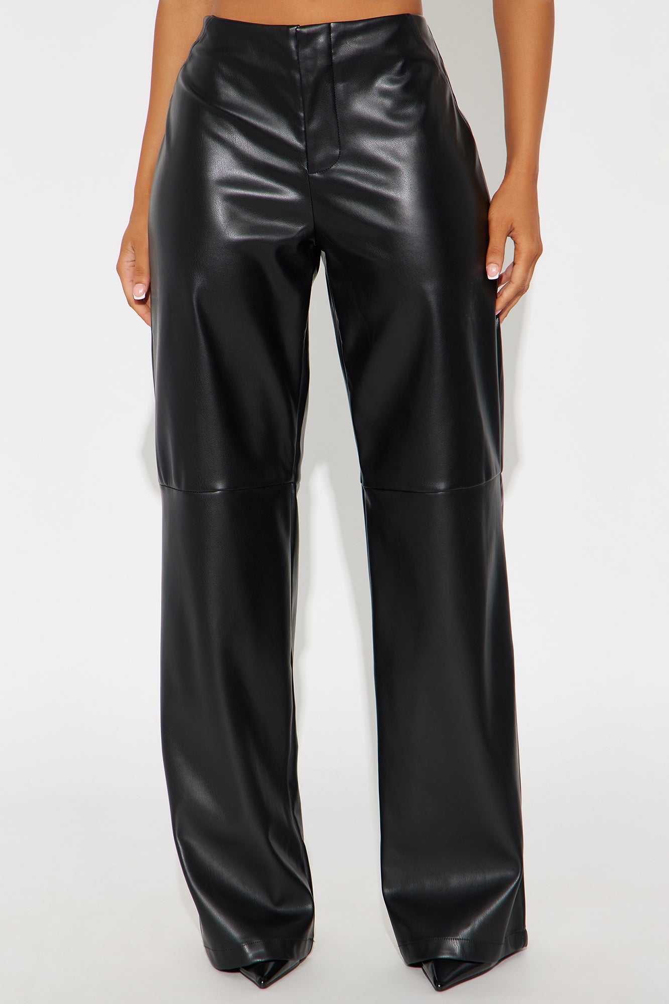 Athena Faux Leather Wide Leg Pant 33″ - Black 