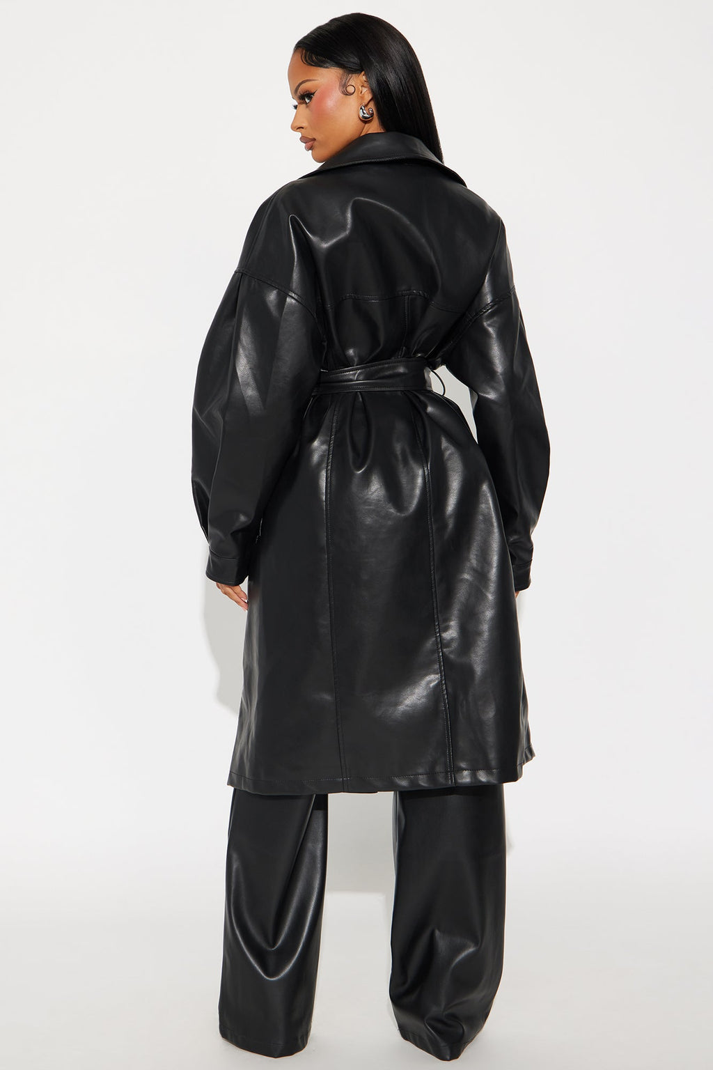 Celeste Faux Leather Trench - Black 