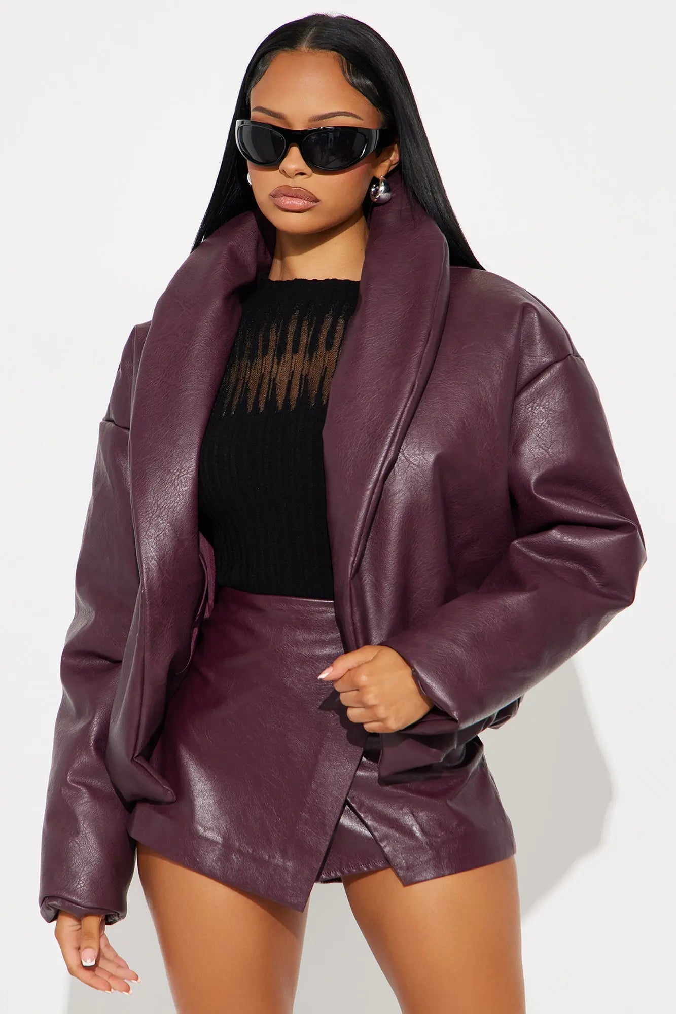 Kiara Faux Leather Jacket - Burgundy 
