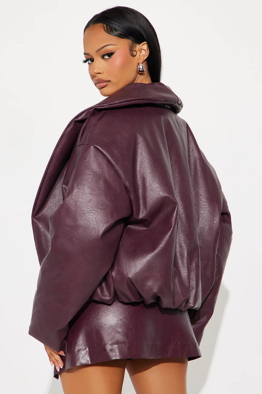 Kiara Faux Leather Jacket - Burgundy 