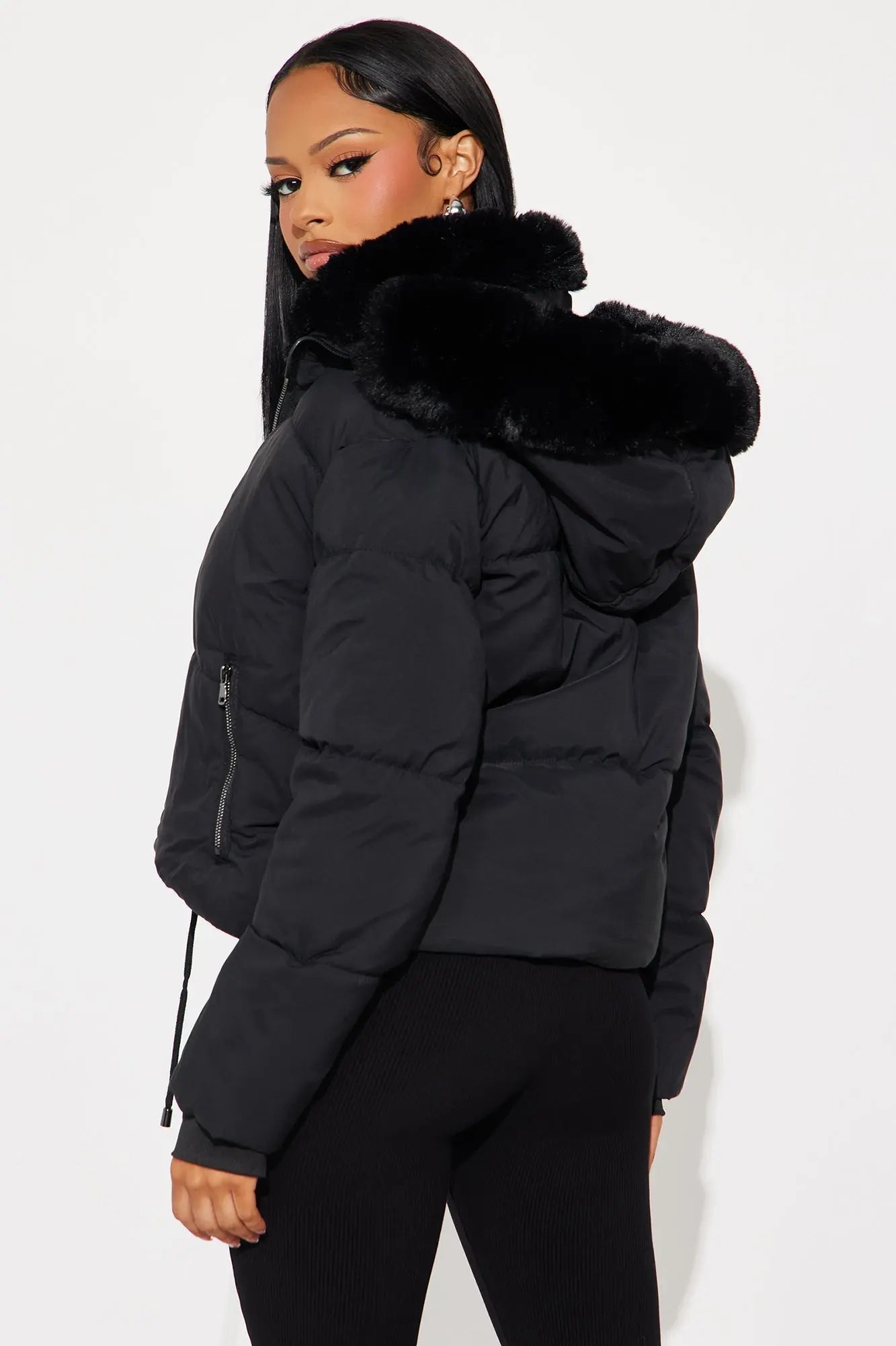Put It On Ice Hooded Puffer Jacket - Black 